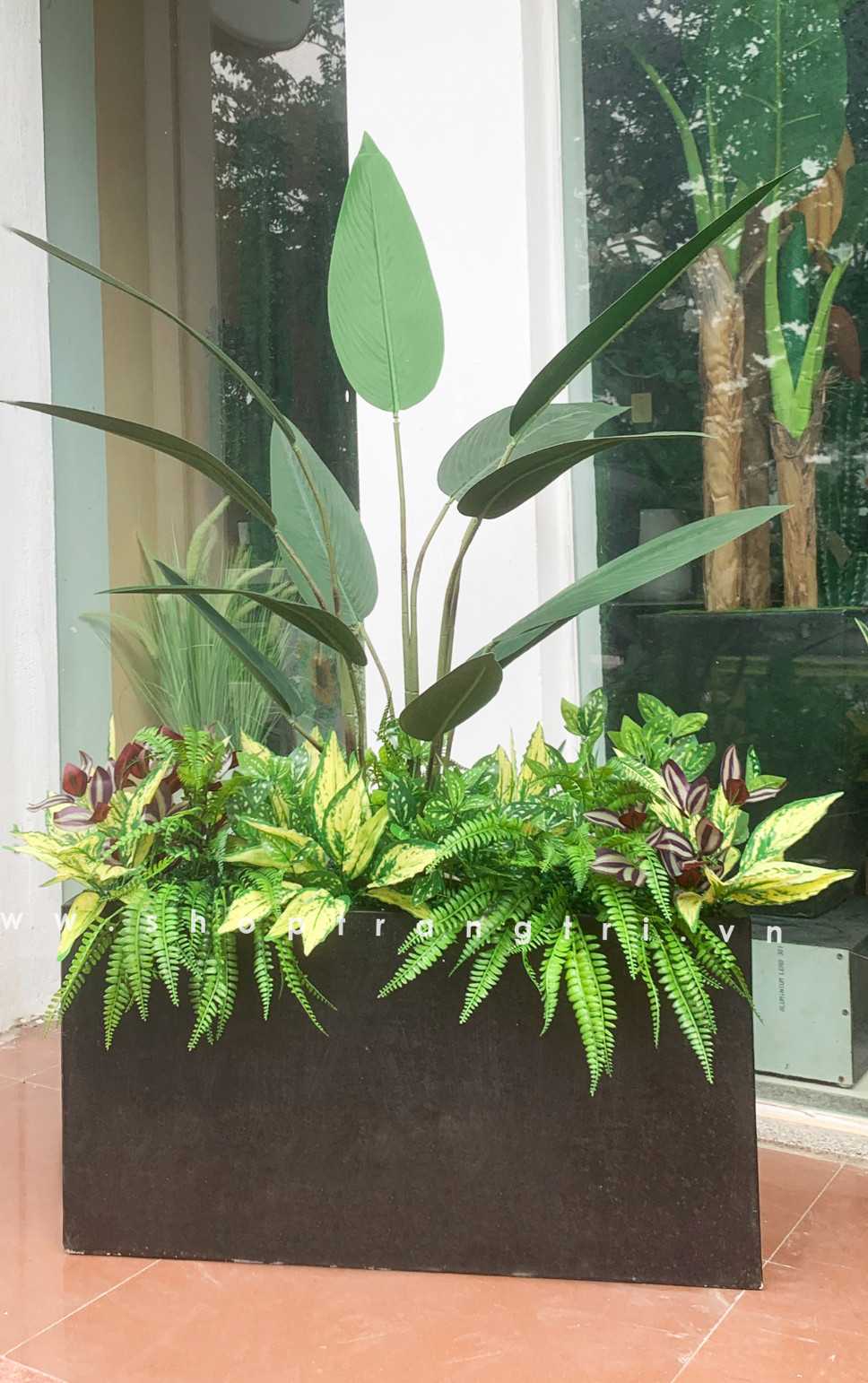 Cành Lá Đốm Vàng Giả Trang Trí Tiểu Cảnh (30cm)- HC371