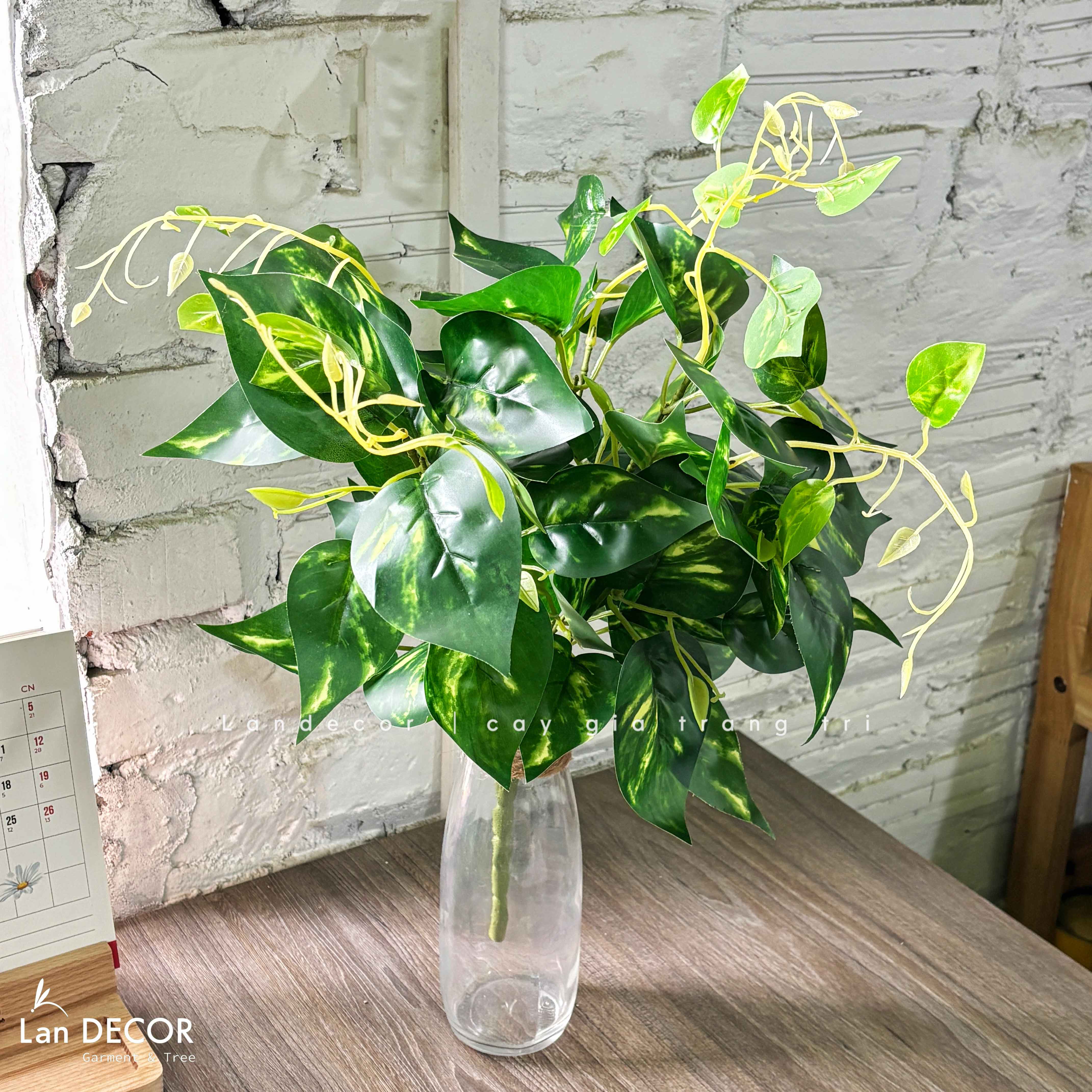 Cành Lá Giả - Cành Vạn Niên Giả Trang Trí Giỏ Treo, Thiết Kế Chậu Cây Giả Decor (50cm)- HC1440