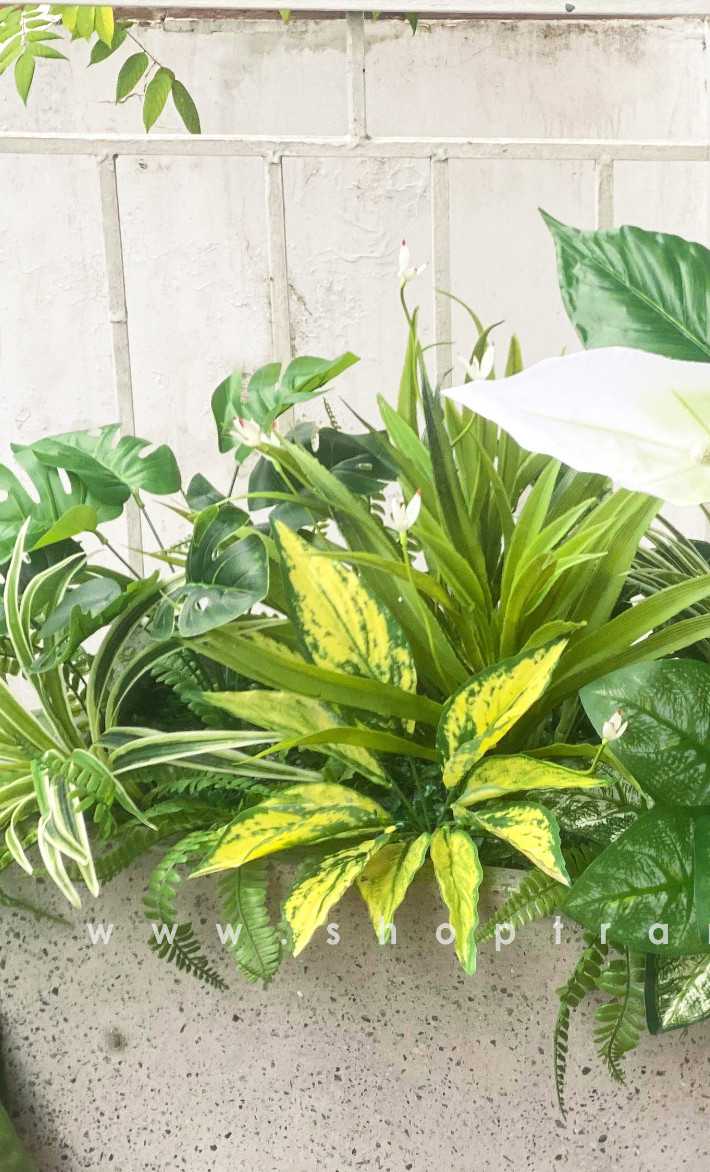 Cành Lá Đốm Vàng Giả Trang Trí Tiểu Cảnh (30cm)- HC371