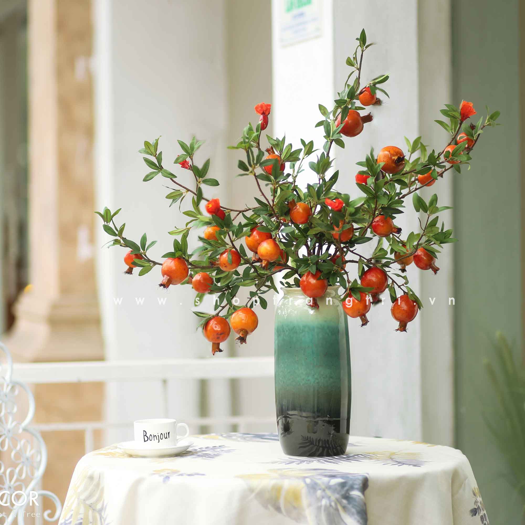 Lựu Giả - Cành Lựu Giả Có Hoa Cắm Bình Nâng Tầm Không Gian, Trang Trí Tết Rực Rỡ, May Mắn (90cm)- HC941