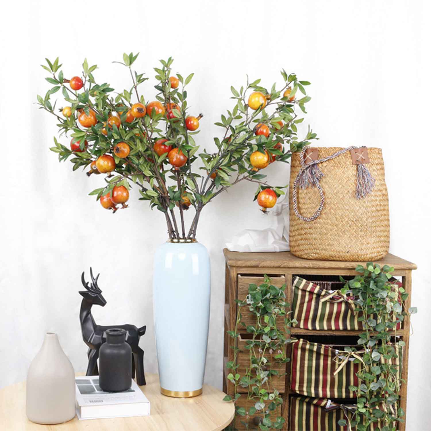 Lựu Giả - Cành Lựu Giả Không Hoa Trang Trí Nhà Đẹp (6 quả, 90cm) - HC940