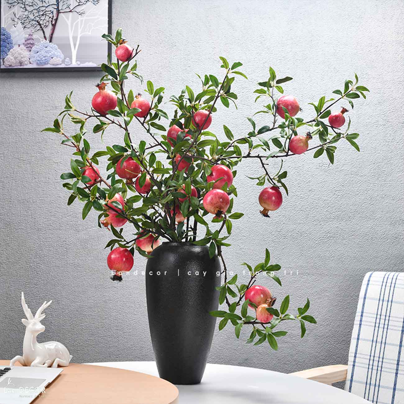 Lựu Giả - Cành Lựu Giả Không Hoa Trang Trí Nhà Đẹp (6 quả, 90cm) - HC940