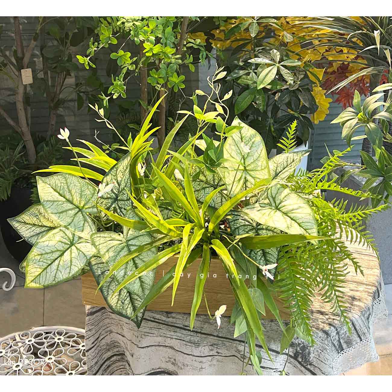 Tiểu Cảnh Giả Trang Trí- Bồn Cây Xanh Decor Văn Phòng (70X45X45CM)- BC188