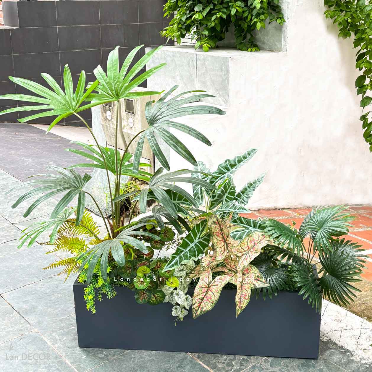Bồn Cây Giả Decor- Bồn Cây Cọ Giả Trang Trí Không Gian Xanh Mát (145X60X130cm)- BC197