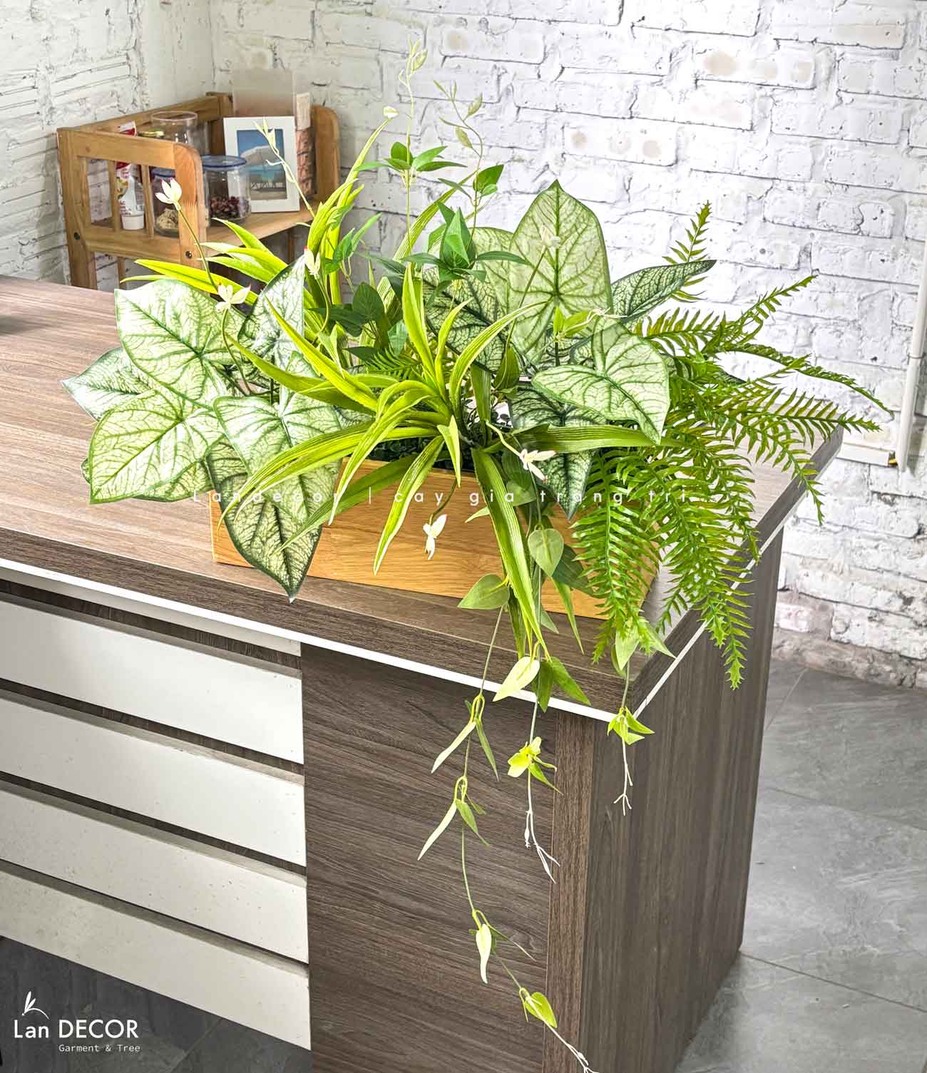 Tiểu Cảnh Giả Trang Trí- Bồn Cây Xanh Decor Văn Phòng (70X45X45CM)- BC188