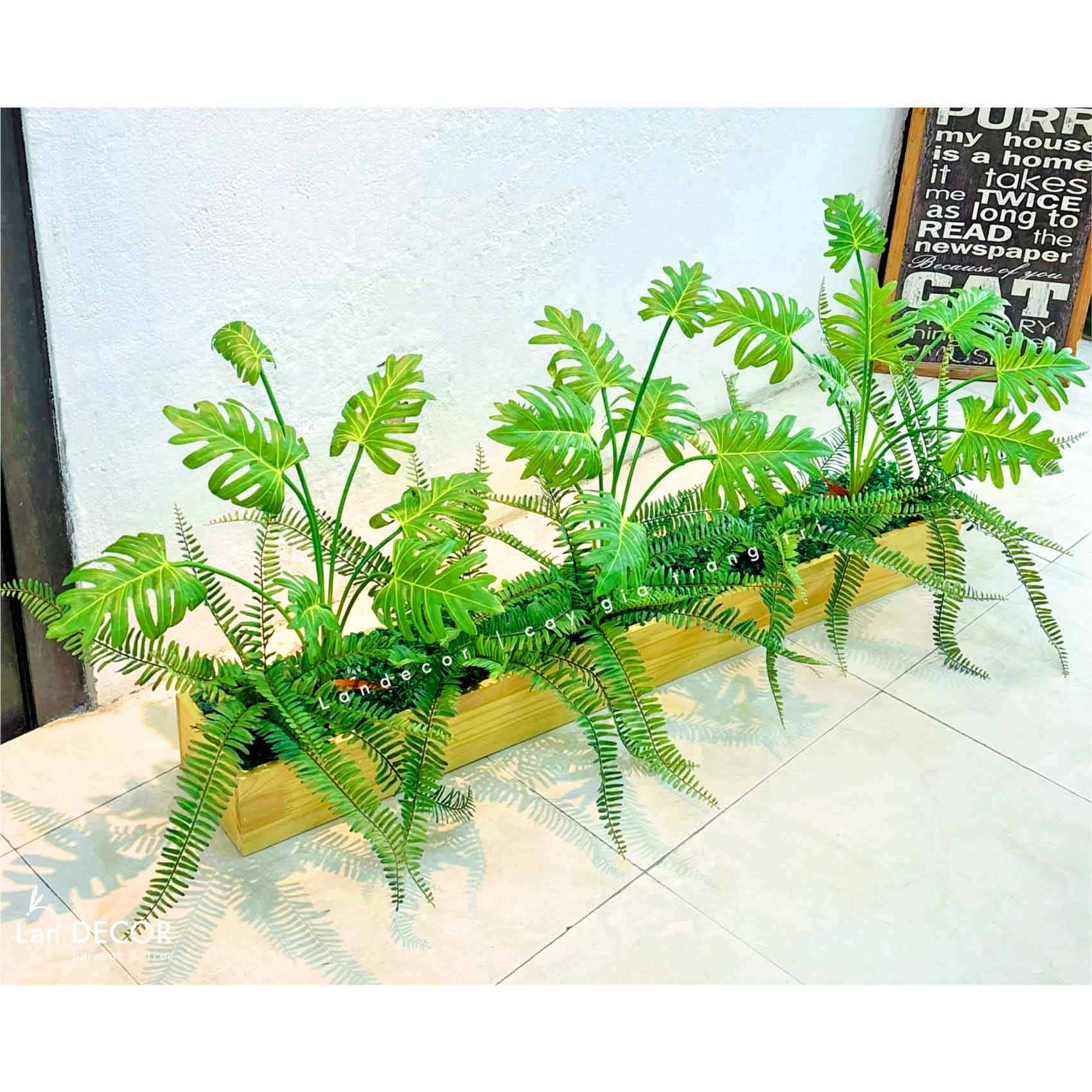 Bồn Cây Tiểu Cảnh- Bồn Cây Trầu Bà Trang Trí Cảnh Quan (120x18x11cm)- BC162