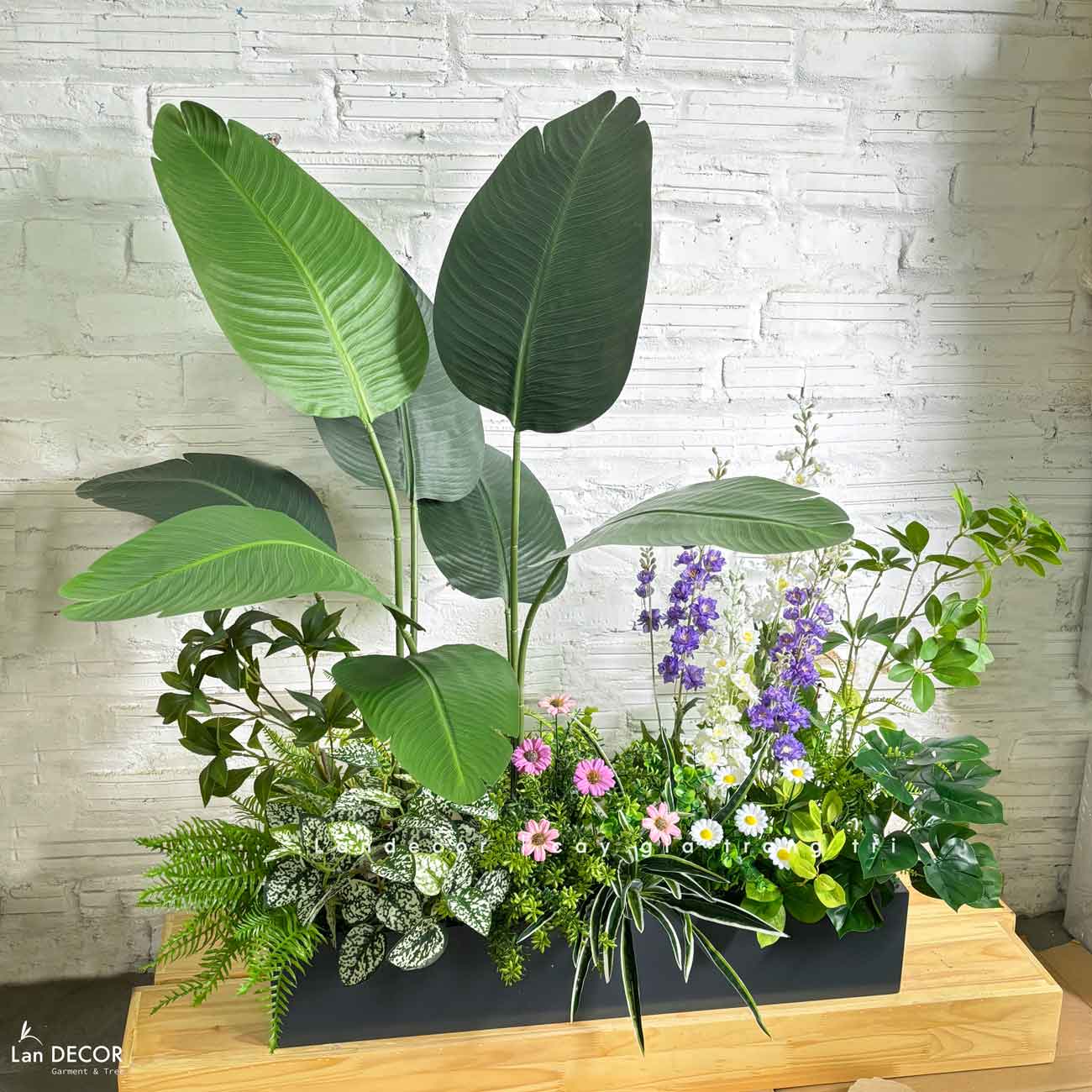 Bồn Chuối Tiểu Cảnh- Bồn Chuối Mix Tiểu Cảnh Hoa Giả Decor Không Gian Cửa Hiệu (110x80x120cm)- BC202