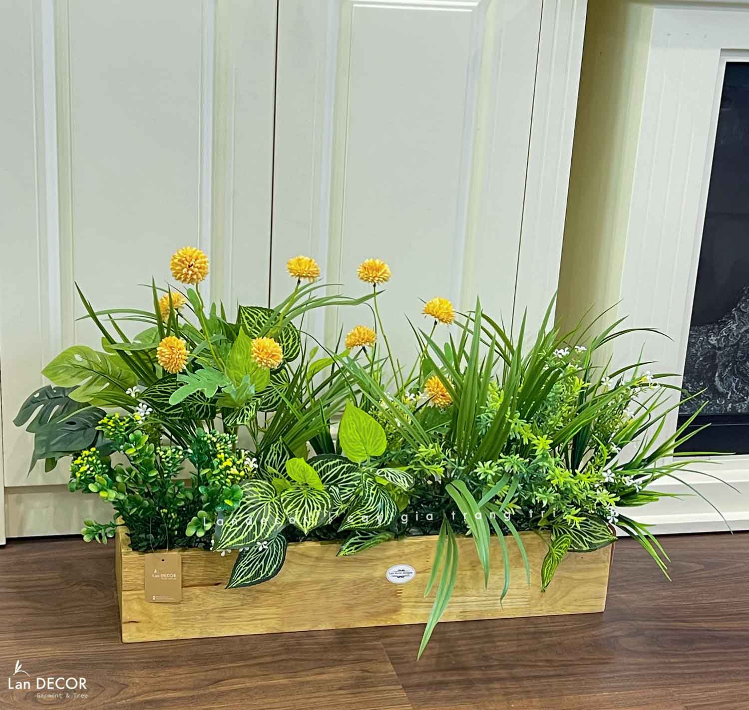 Tiểu Cảnh Giả Trang Trí- Bồn Hoa Cúc Bất Tử Decor Không Gian Tươi Mới (90X50X48CM)- BC180