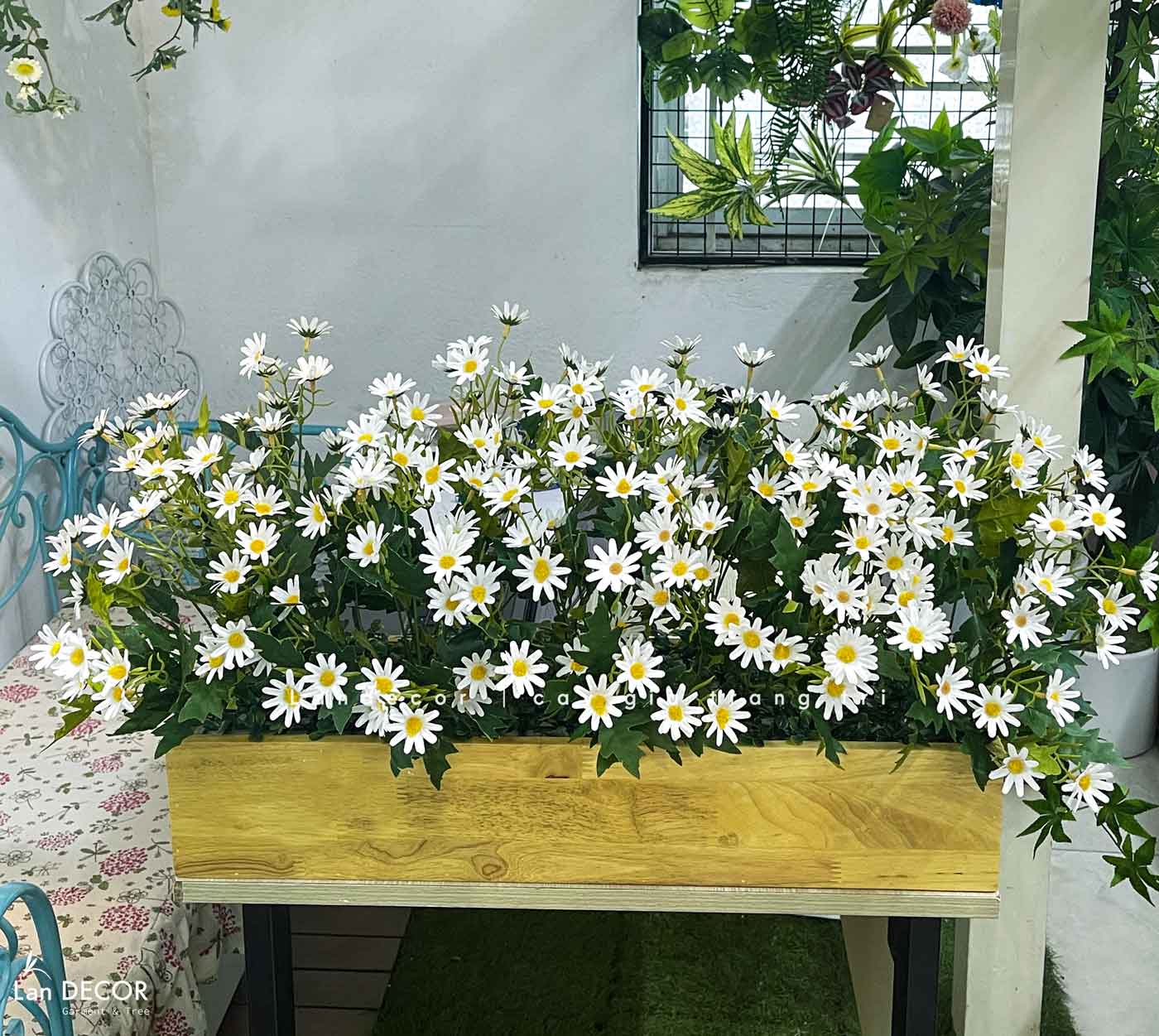 Bồn Hoa Giả- Bồn Hoa Cúc Họa Mi Trang Trí Cửa Hiệu (80X30X45cm)- BC174