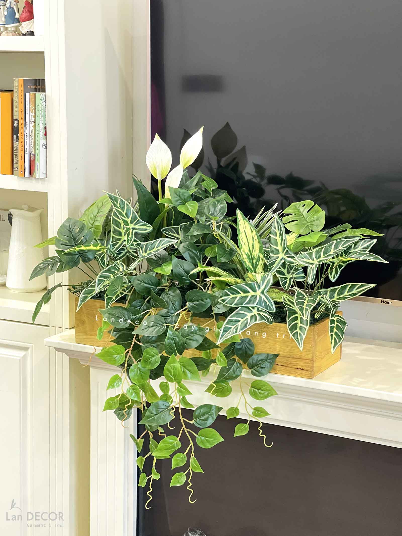 Bồn Cây Giả Decor- Bồn Hoa Lan Ý Decor Nhà Đẹp (90X50X45cm)- BC186