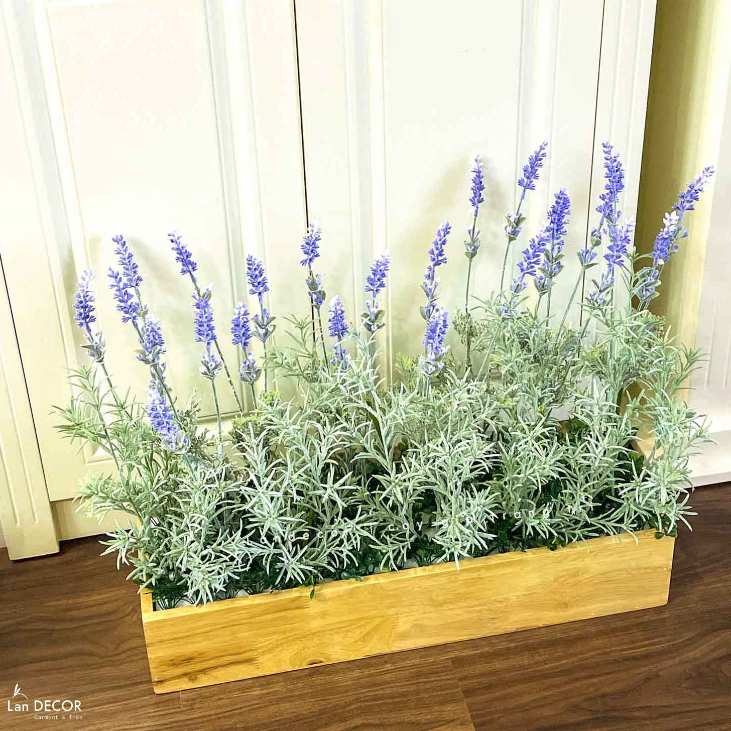 Hoa Oải Hương Giả- Bồn Hoa Oải Hương Decor Quán Cafe Vintage (80X25X55CM)- BC183