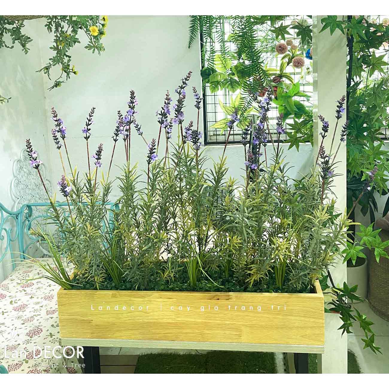 Bồn Hoa Oải Hương Decor- Tiểu Cảnh Hoa Oải Hương Thiết Kế Không Gian (75X30X55CM)- BC185