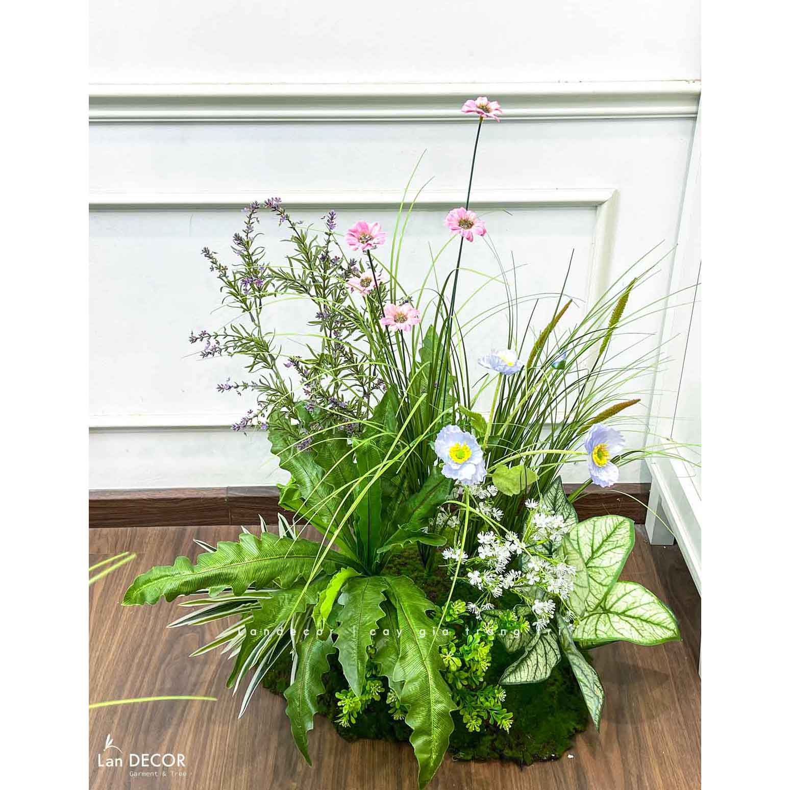 Bồn Hoa Thiết Kế - Bồn Rêu Hoa Cúc Decor Tiểu Cảnh Quán Cafe (70x50x85cm)- RC084