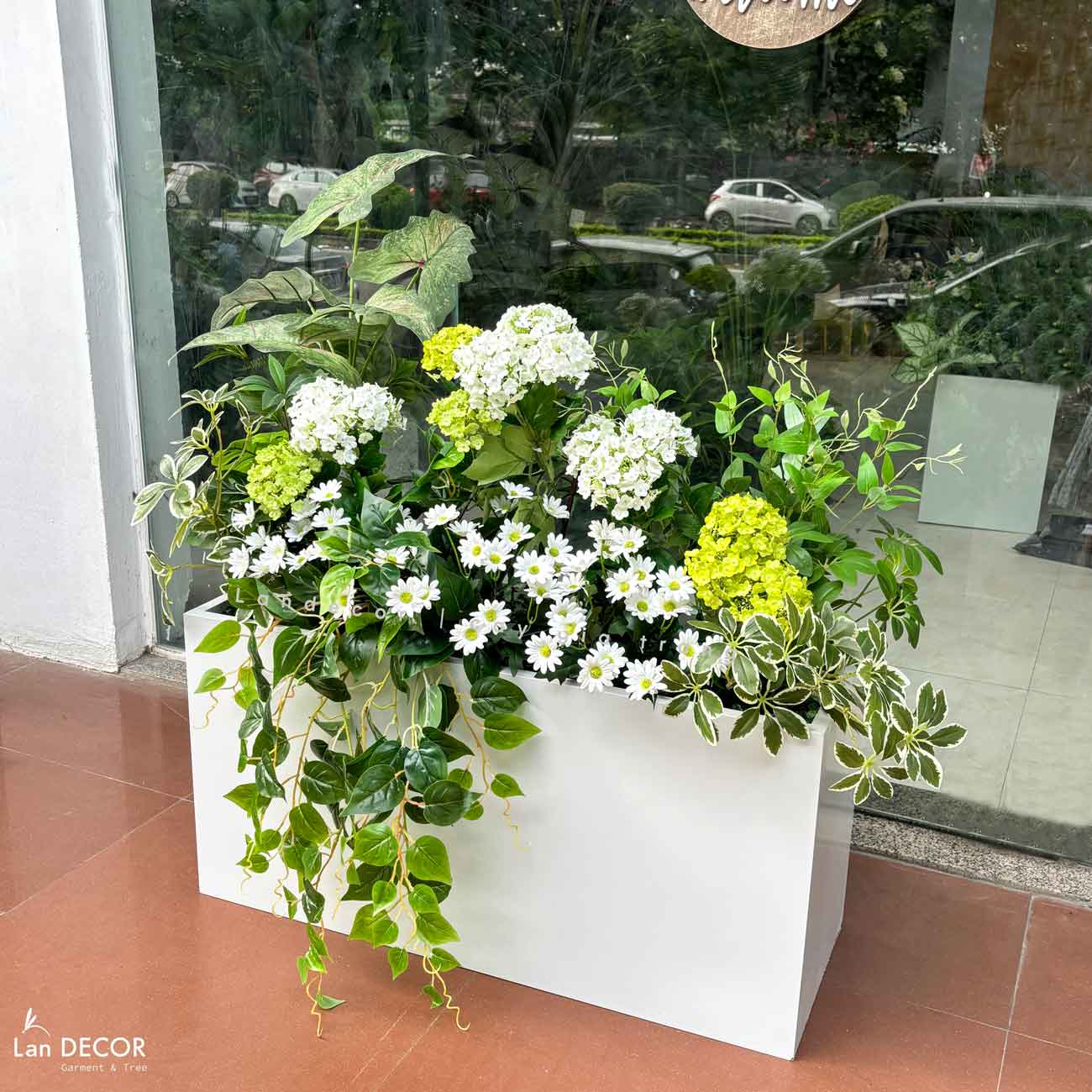 Bồn Hoa Tiểu Cảnh- Bồn Hoa Tú Cầu Giả Trang Trí (105X55X95)- BC176