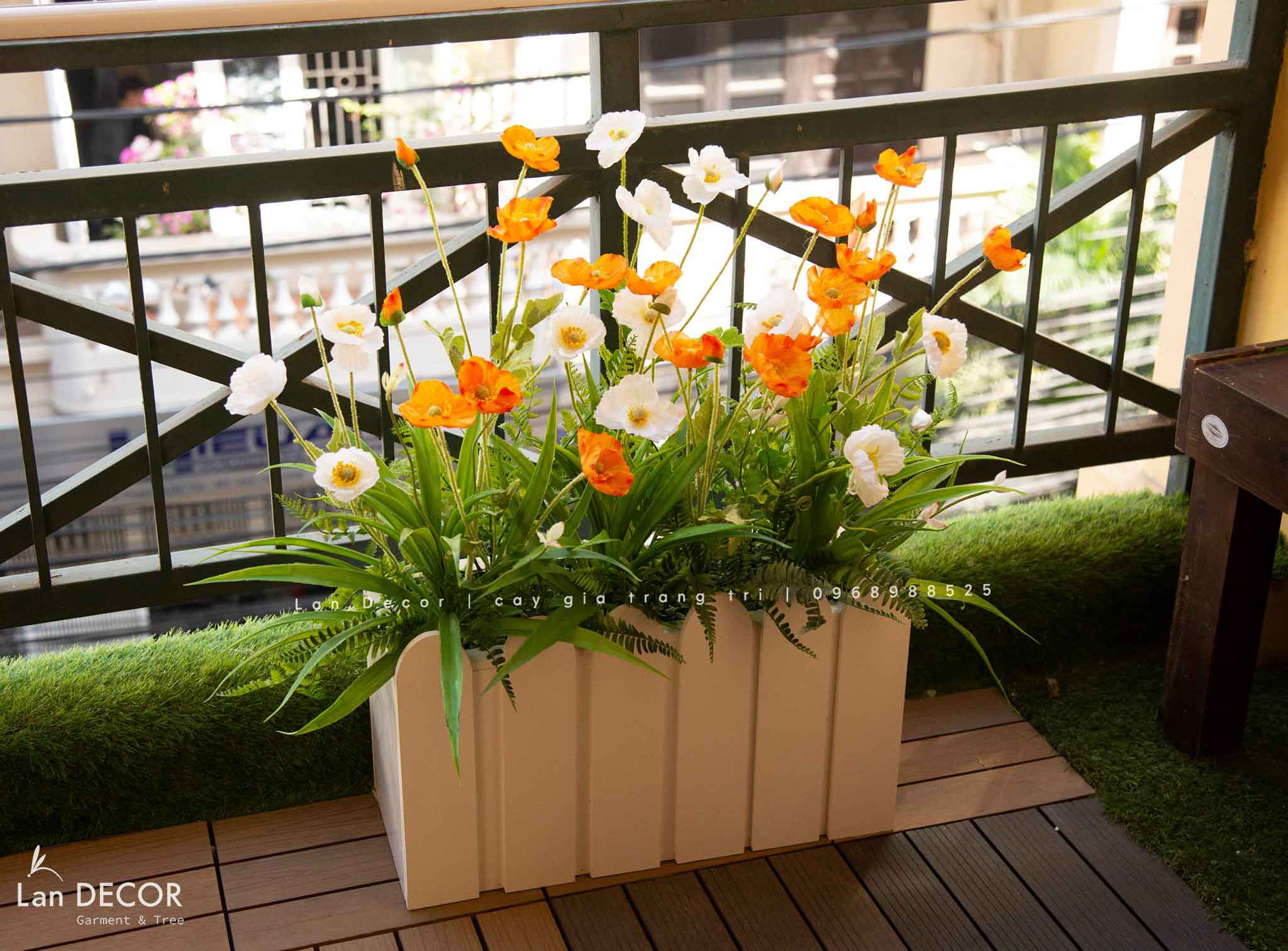 Hộp gỗ trắng trồng cây hoa trang trí nhà, ban công, sân vườn (20x60x20cm)-HGO19