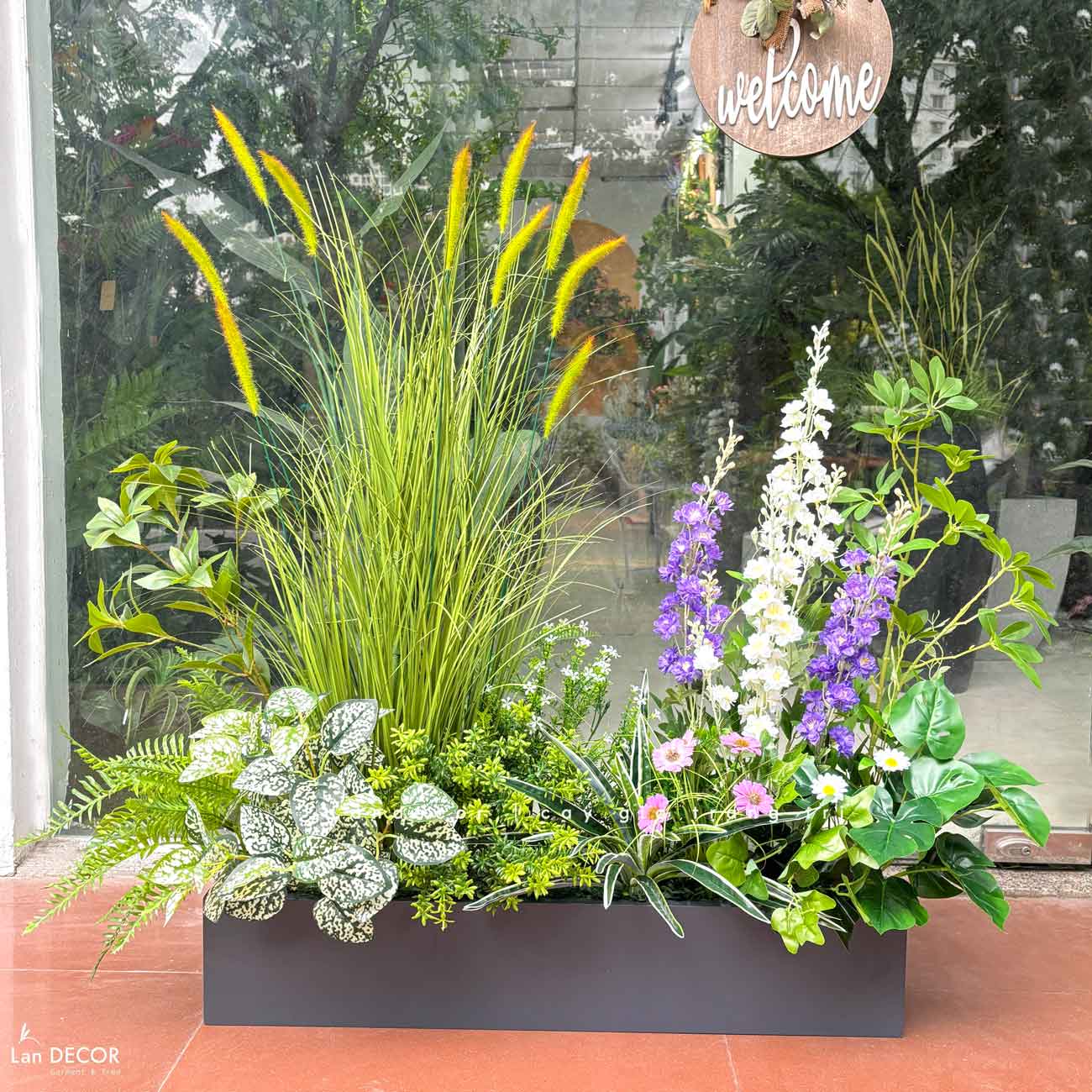 Tiểu Cảnh Giả Trang Trí- Bồn Hoa Lau Giả Decor Tiểu Cảnh Phong Cách Đồng Nội, Thiết Kế Độc Đáo (110x50x110cm)- BC203