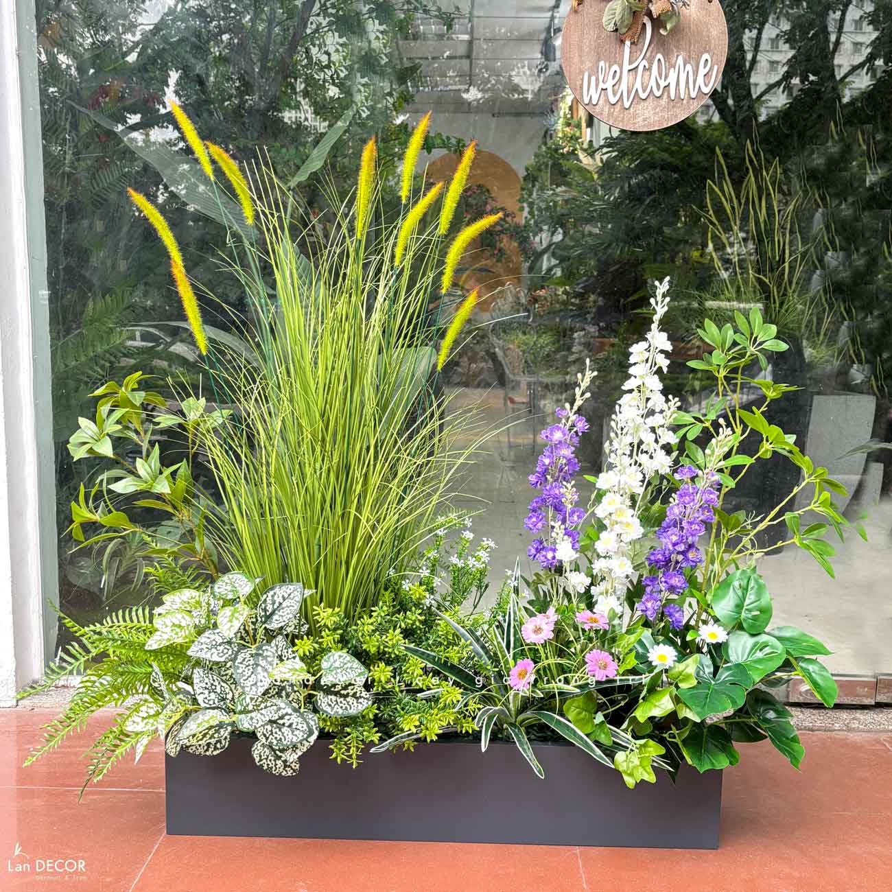 Tiểu Cảnh Giả Trang Trí- Bồn Hoa Lau Giả Decor Tiểu Cảnh Phong Cách Đồng Nội, Thiết Kế Độc Đáo (110x50x110cm)- BC203