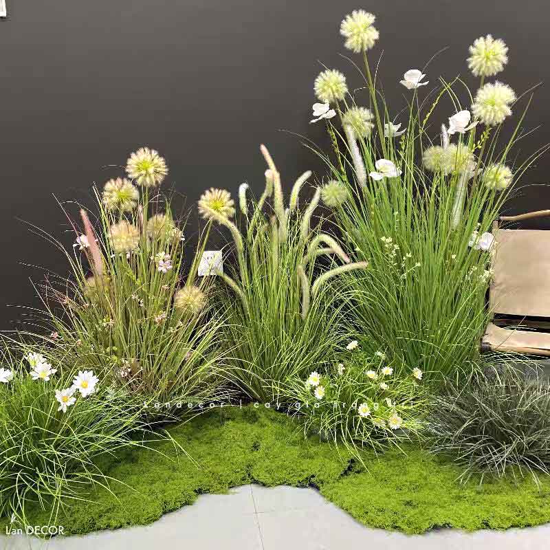Tiểu Cảnh Rêu Hoa- Thiết Kế Tiểu Cảnh Rêu Hoa Bồ Công Anh Trang Trí Quán Cafe (150x70x115cm) - RC093