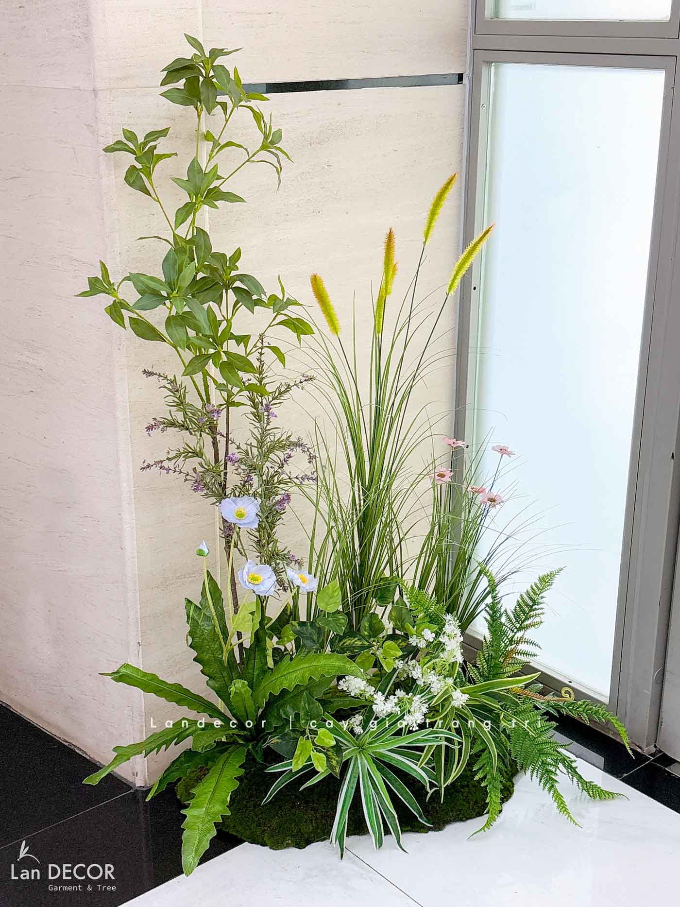 Bồn Rêu Thiết Kế- Bồn Rêu Hoa Tiểu Cảnh Trang Trí Sảnh Chung Cư, Điểm Nhấn Không Gian (90x40x130cm)- RC083