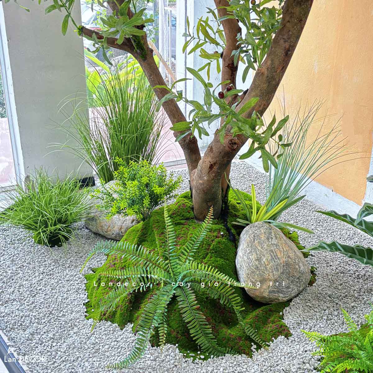 Tiểu Cảnh Cây Giả- Thiết Kế Tiểu Cảnh Cây OLive Giả Trang Trí Không Gian Rộng, Cây Oliu Đẹp (280X145X285CM) - RC119