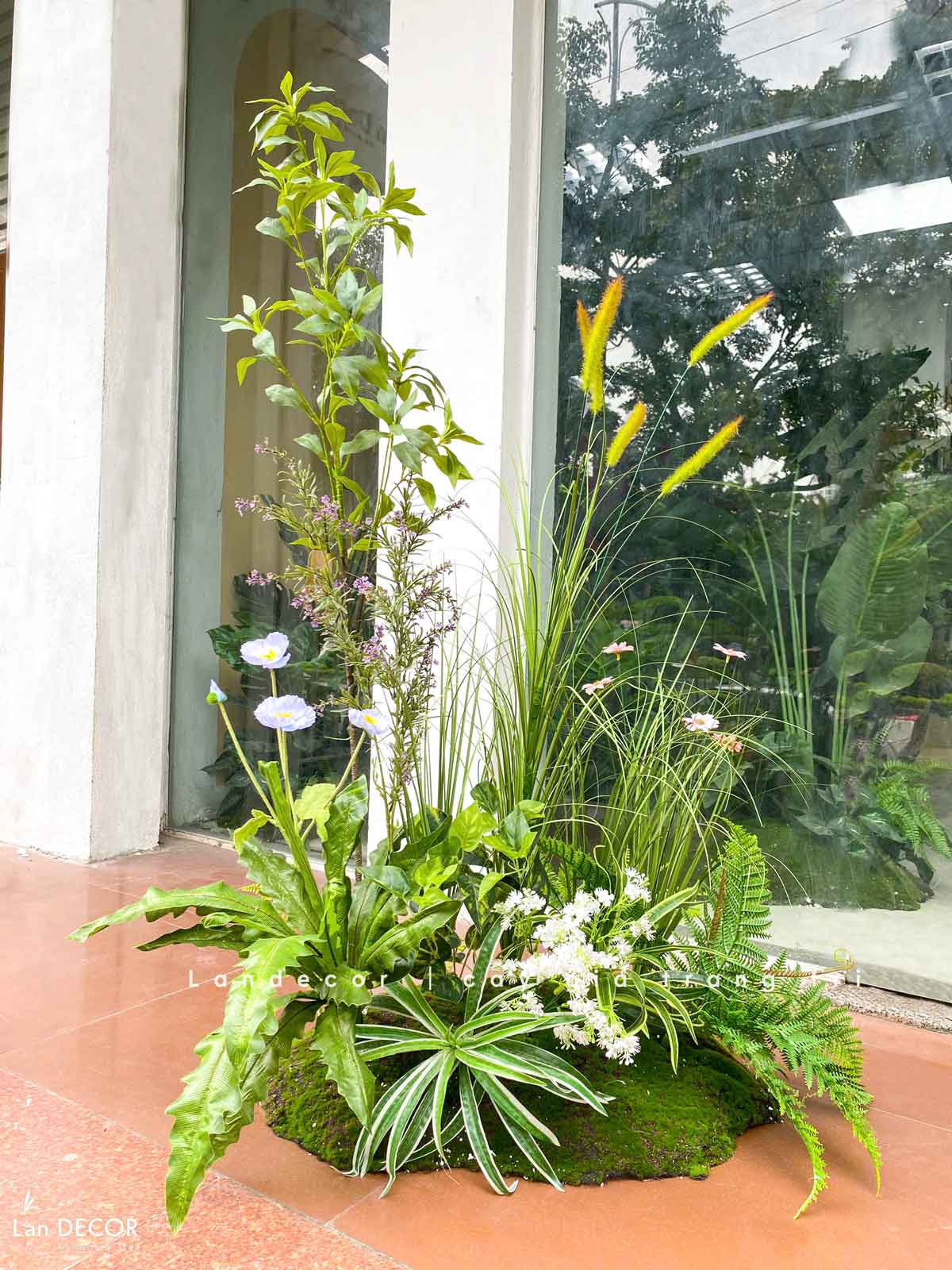 Bồn Rêu Thiết Kế- Bồn Rêu Hoa Tiểu Cảnh Trang Trí Sảnh Chung Cư, Điểm Nhấn Không Gian (90x40x130cm)- RC083