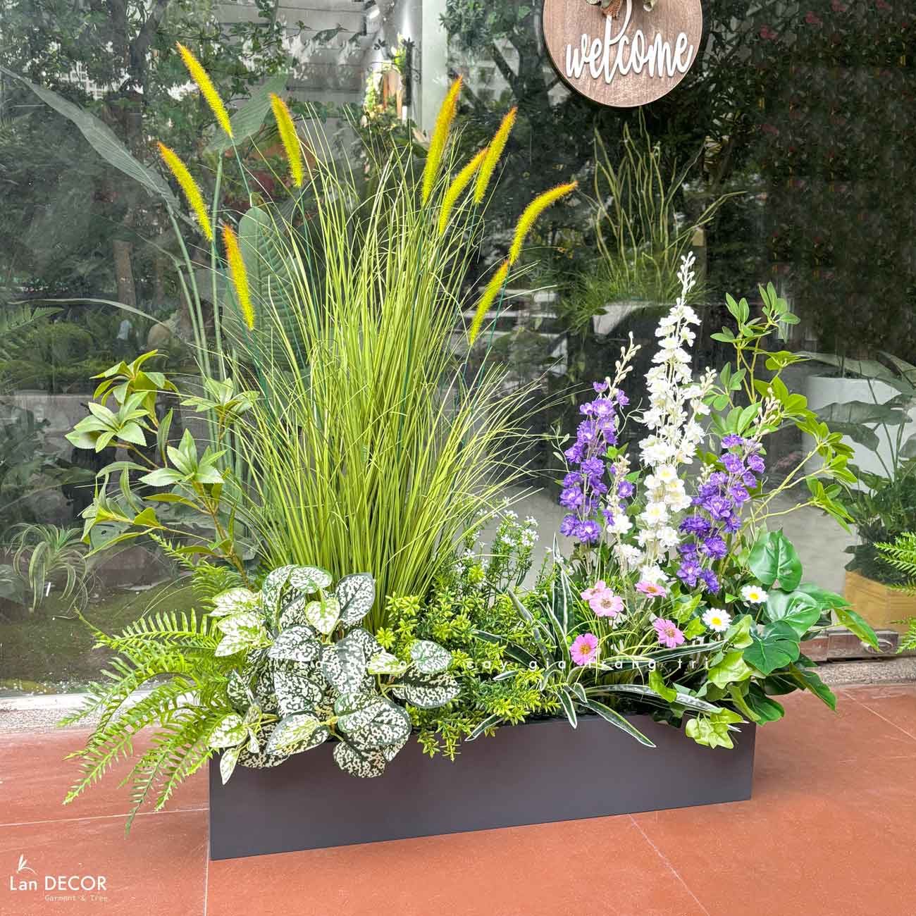 Tiểu Cảnh Giả Trang Trí- Bồn Hoa Lau Giả Decor Tiểu Cảnh Phong Cách Đồng Nội, Thiết Kế Độc Đáo (110x50x110cm)- BC203