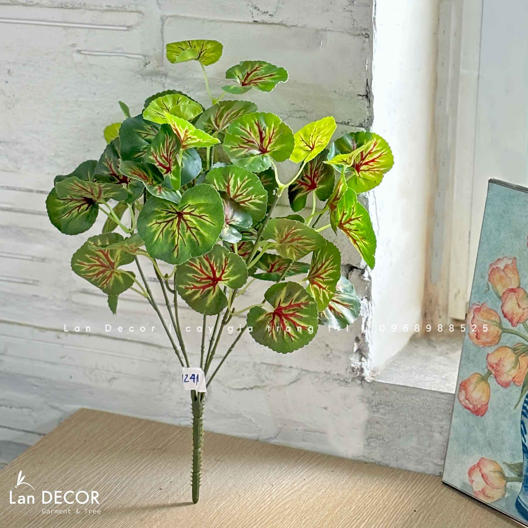 Cành Lá Giả Trang Trí- Bụi Sen Cạn Trang Trí Tiểu Cảnh Tự Nhiên (7 nhánh, 45cm)- HC1241