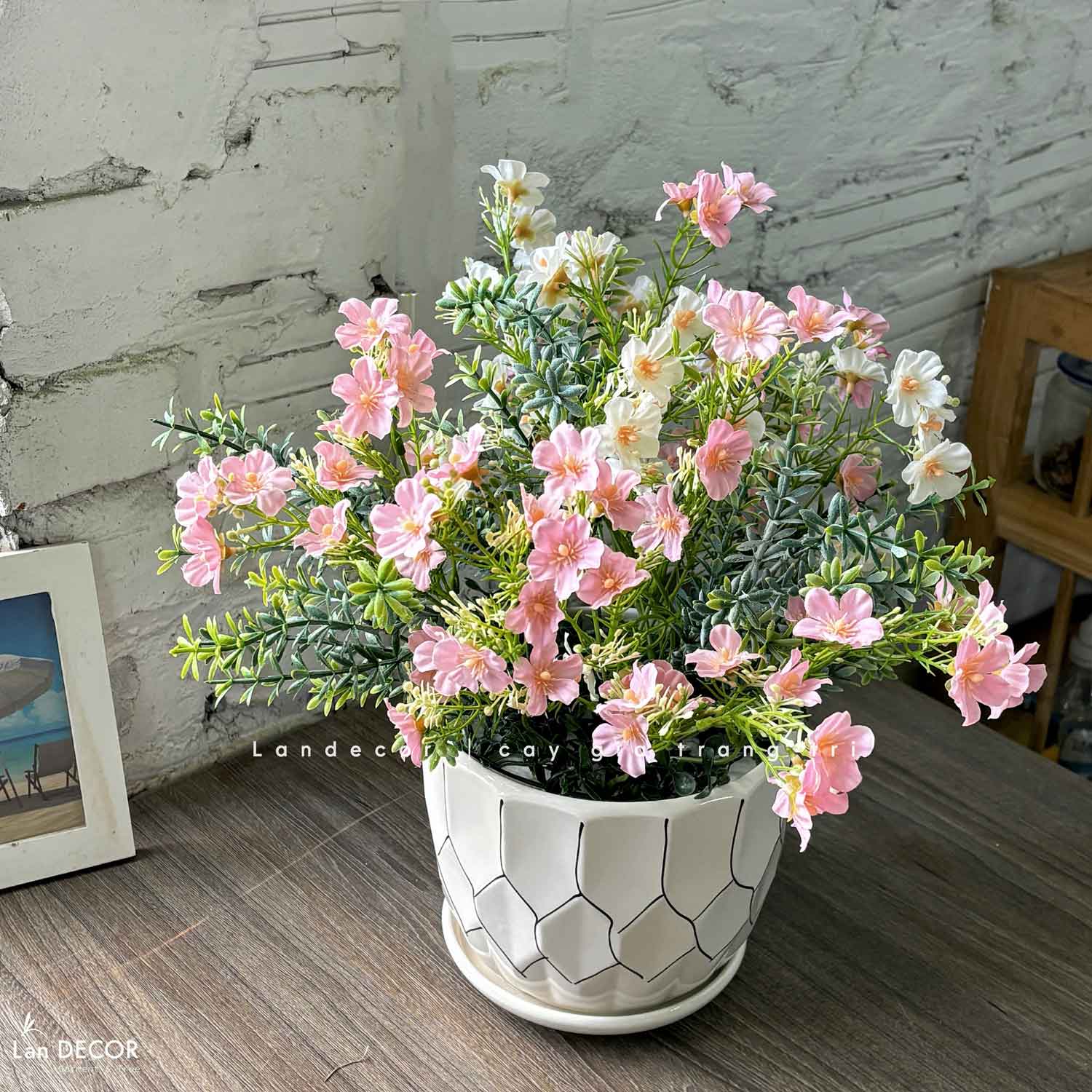 Hoa Giả Để Bàn- Chậu Hoa Nhí Giả Gam Màu Tươi Sáng, Decor Bàn Làm Việc (45cm)- CC1457