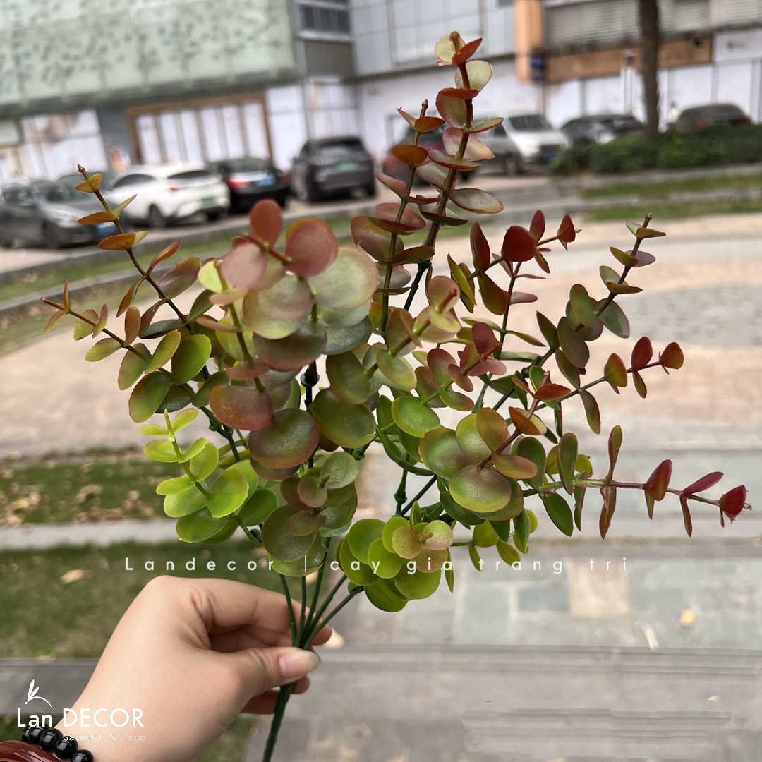 Cành Lá Giả Decor- Cành Lá Táo 5 Nhánh Giả Trang Trí Tiểu Cảnh (30cm)- HC1444