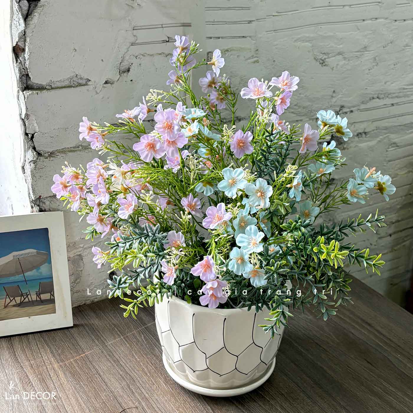 Hoa Giả Để Bàn- Chậu Hoa Nhí Giả Gam Màu Tươi Sáng, Decor Bàn Làm Việc (45cm)- CC1457
