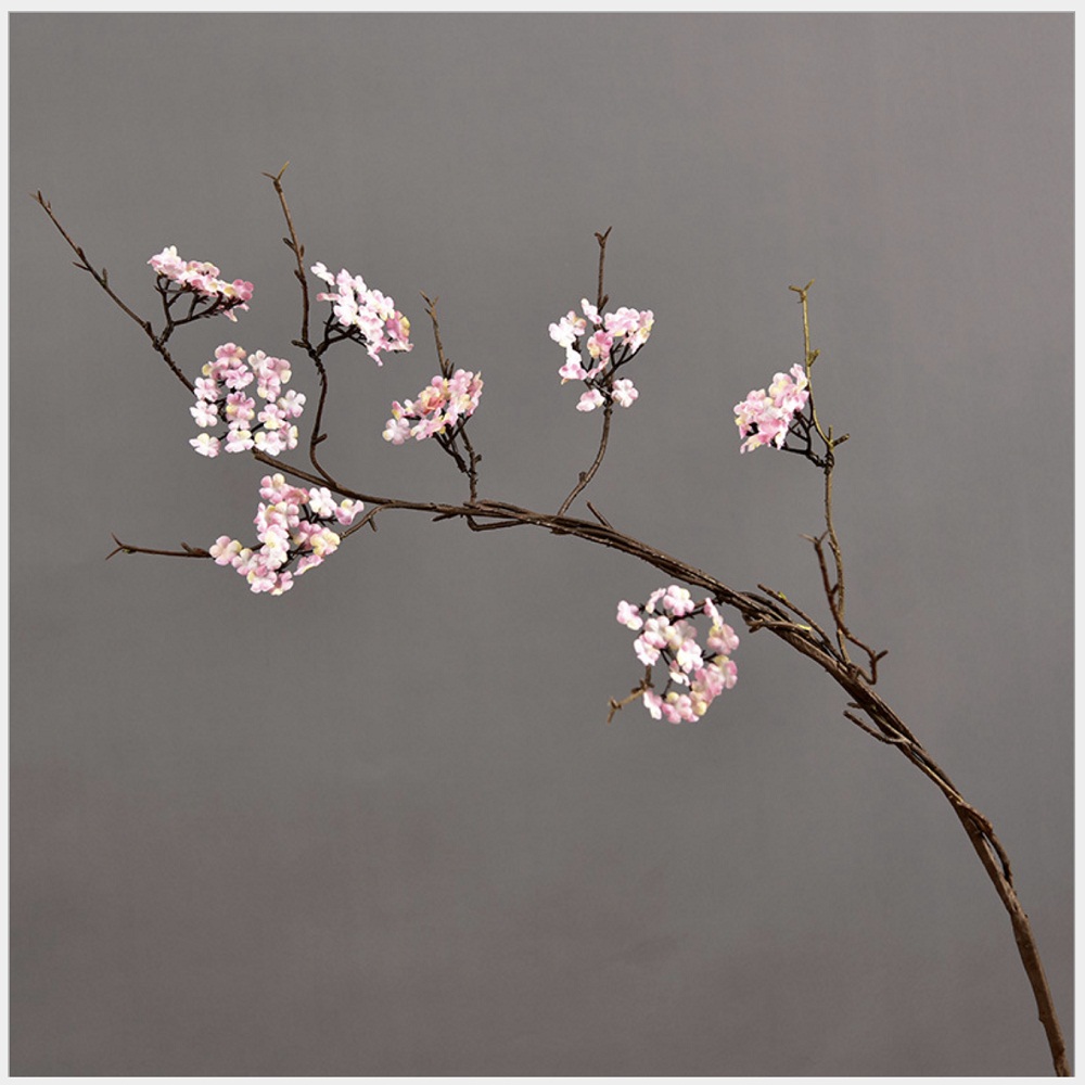 Bộ 3 bình gốm trắng kèm hoa Anh Đào hồng - BH473-1