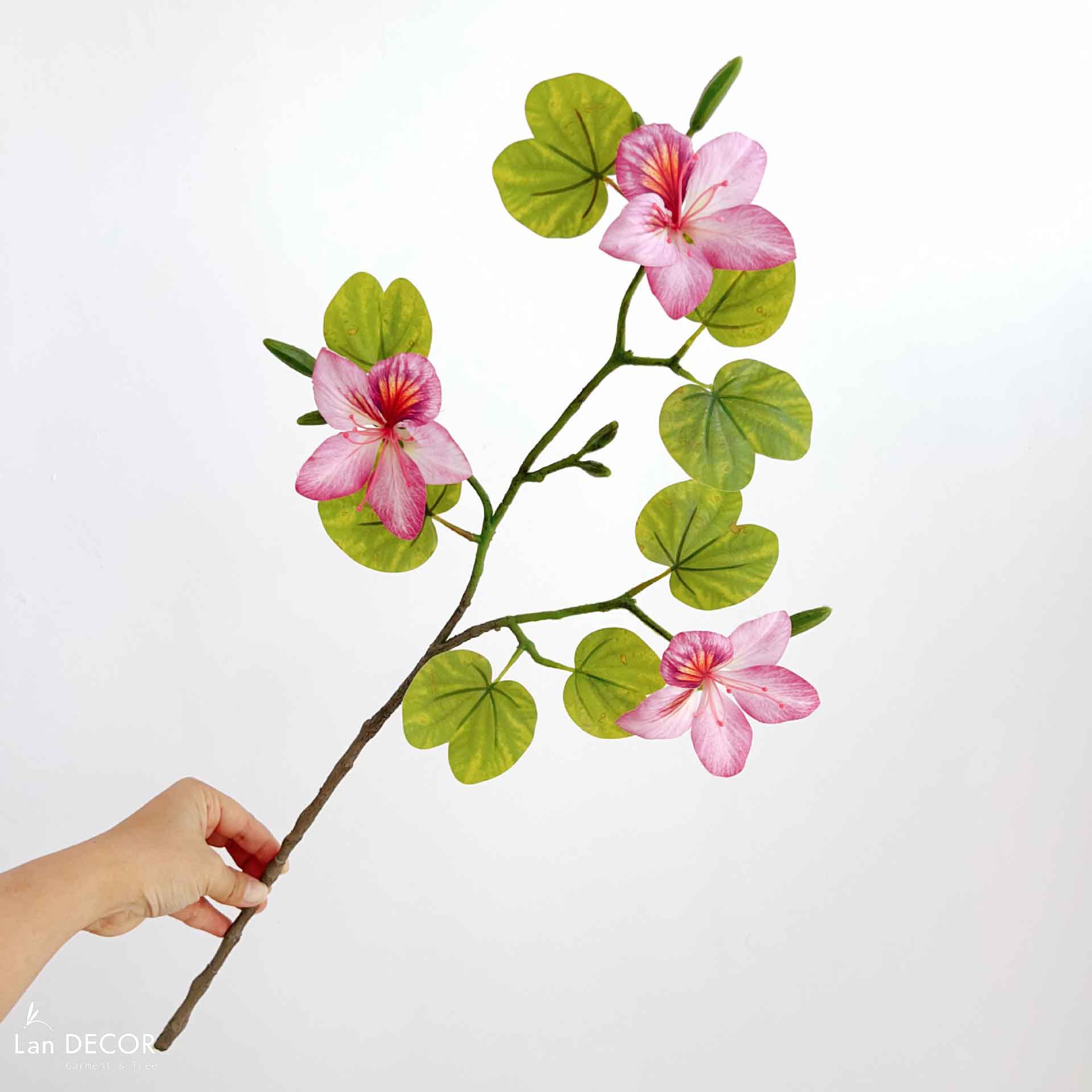 Hoa Giả Decor- Cành Hoa Ban Giả Trang Trí Tiểu Cảnh (60cm,3 hoa)- HC1296