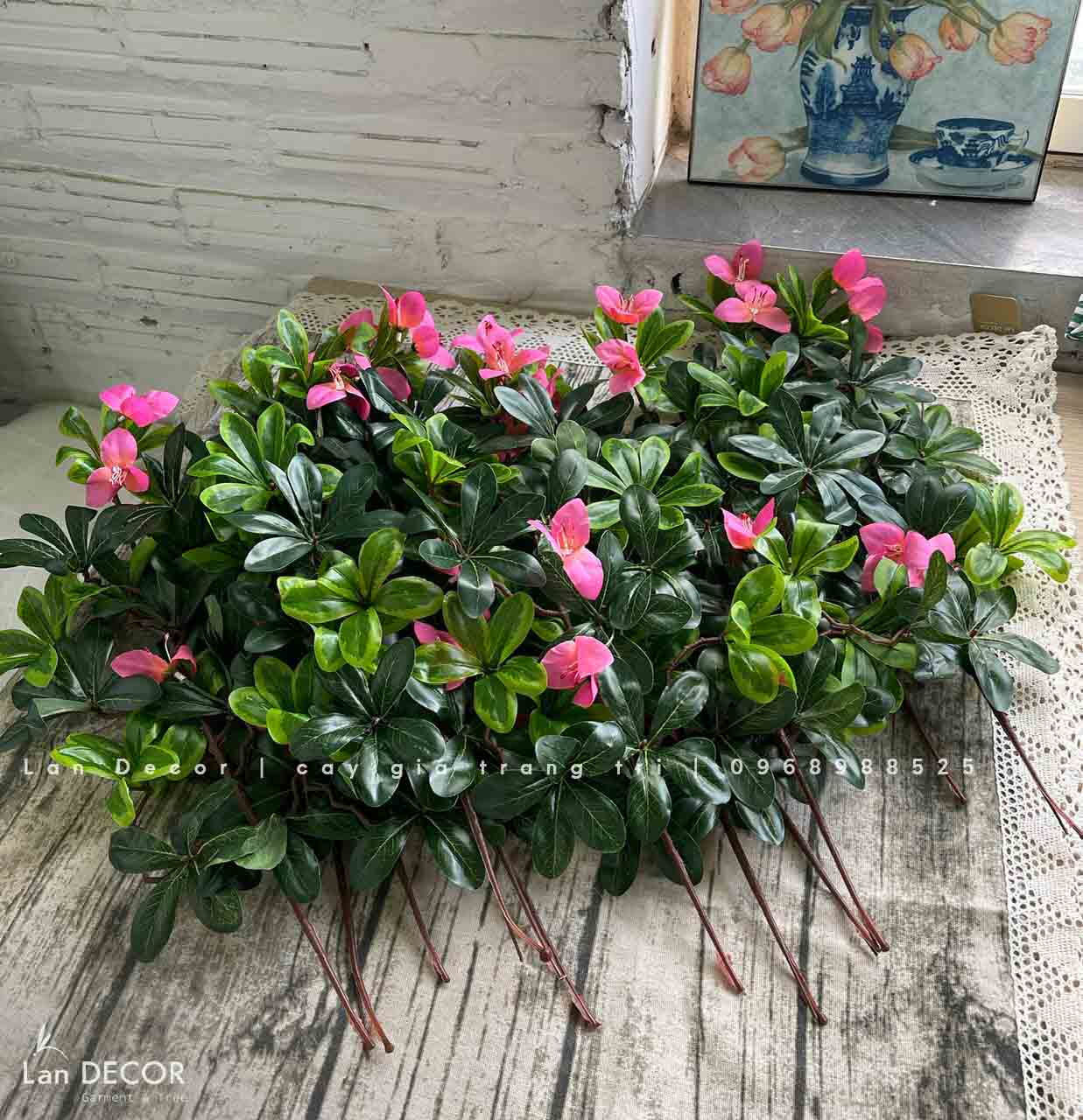 Cành Lá Giả, Cành Hoa Đỗ Quyên Đẹp Tự Nhiên (50cm) -HC1117