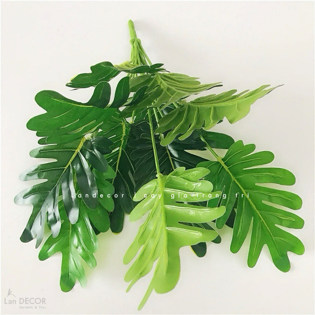Cành Lá Giả- Cành Lá Xẻ Giả Thiết Bụi Tiểu Cảnh Decor Không Gian (12 lá, 40cm)- HC1387