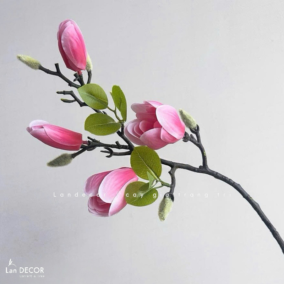 Hoa Giả Decor - Cành Hoa Mộc Lan Giả Trang Trí (65cm)- HC1326