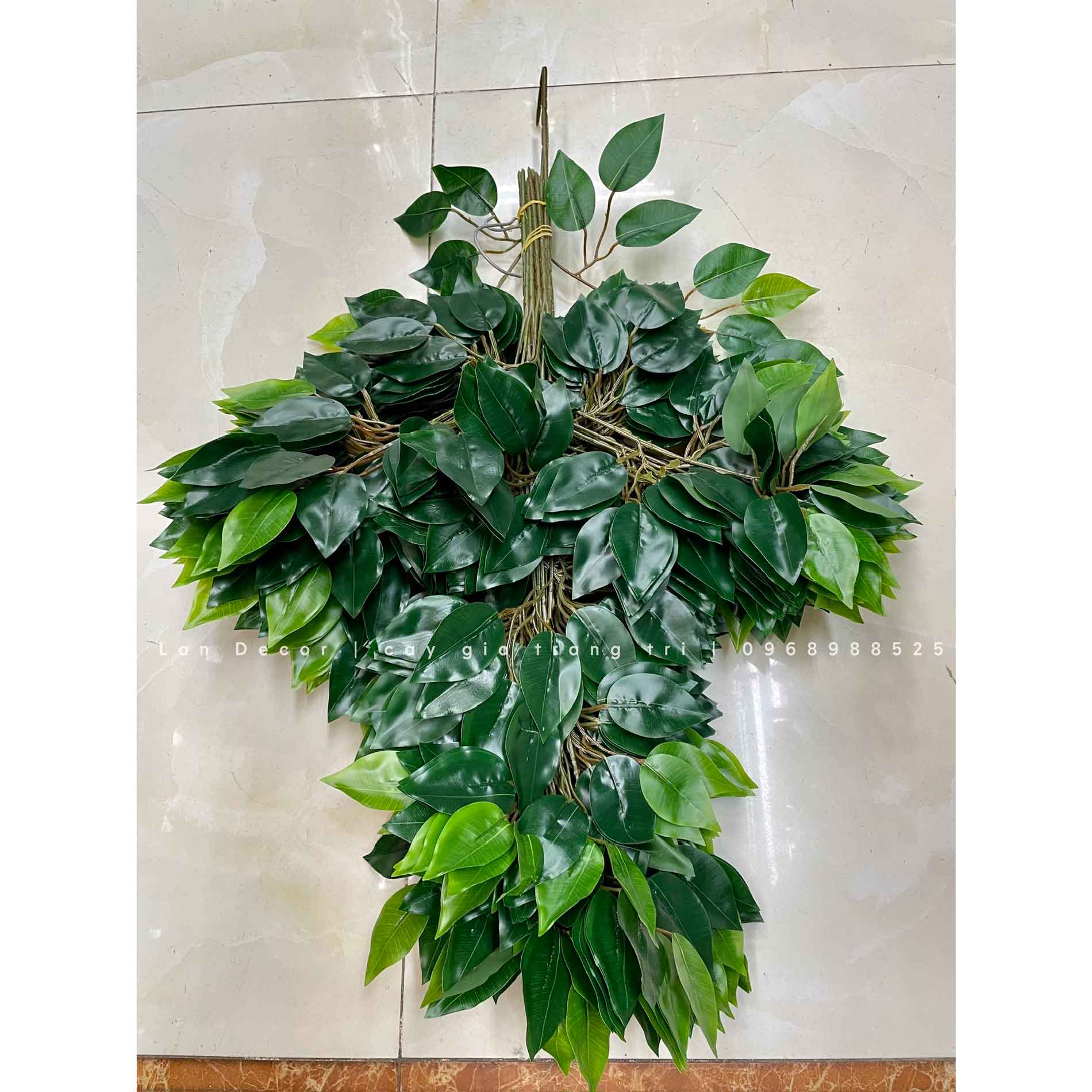 Cành Lá Xanh Giả Decor, Cành Lá Si Xanh 3 nhánh trang trí nhà cửa (55cm) - HC708