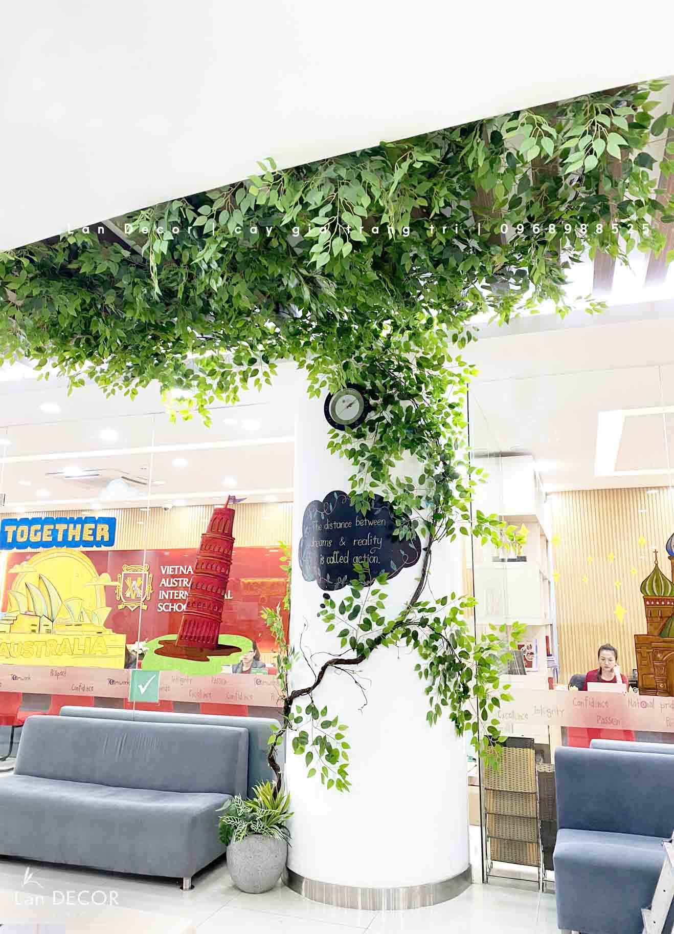 Cây dây leo giả trang trí không gian hiện đại- Công trình Trường Quốc Tế Việt Úc