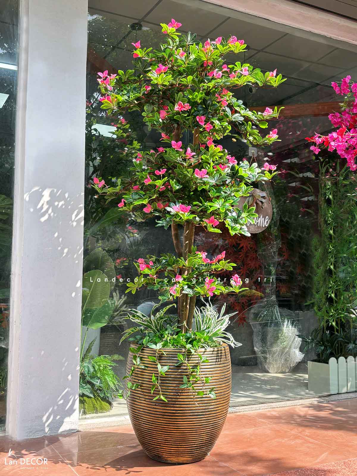 Cây Hoa Giả Decor - Cây Hoa Đỗ Quyên Thiết Kế Không Gian Đẹp (180cm)- CC1048