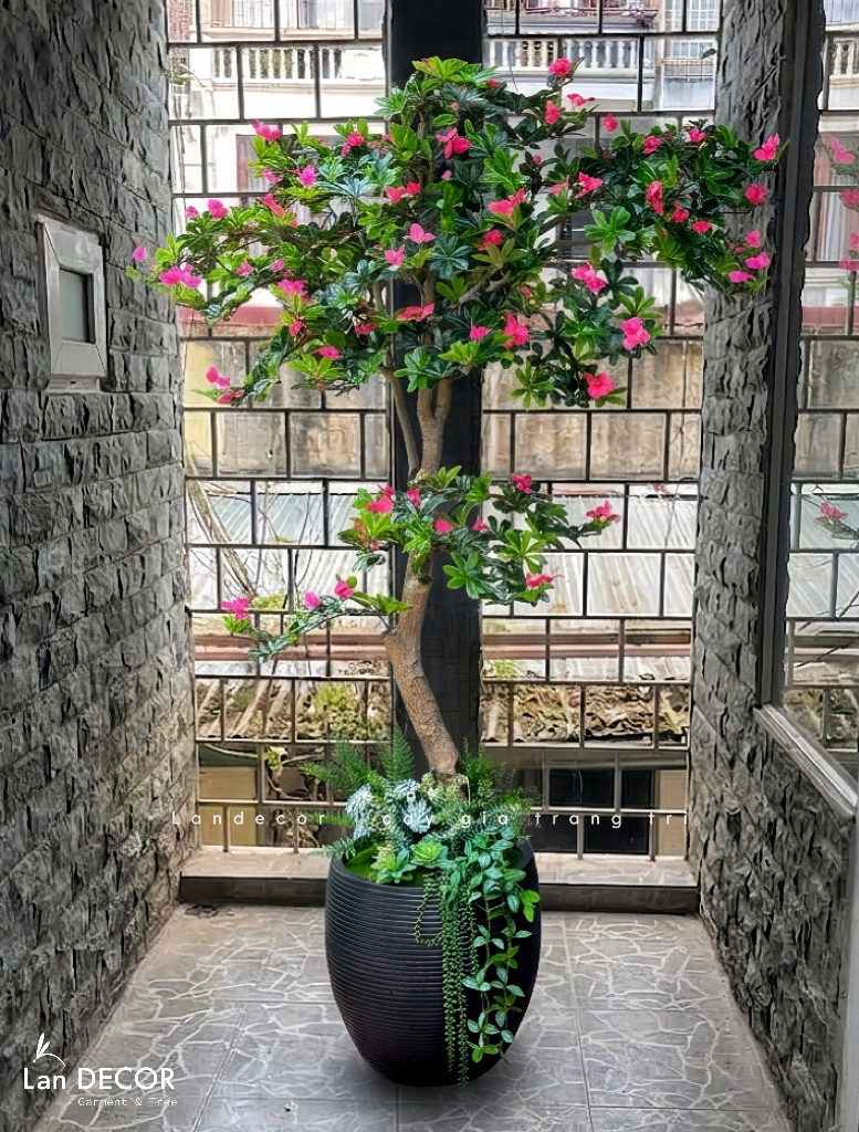 Cây Giả Tiểu Cảnh - Cây Đỗ Quyên Giả Trang Trí Không Gian Tạo Điểm Nhấn