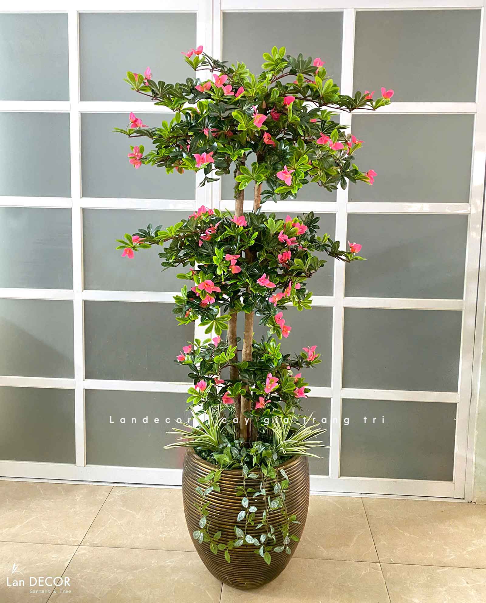 Cây Hoa Giả Decor - Cây Hoa Đỗ Quyên Thiết Kế Không Gian Đẹp (180cm)- CC1048