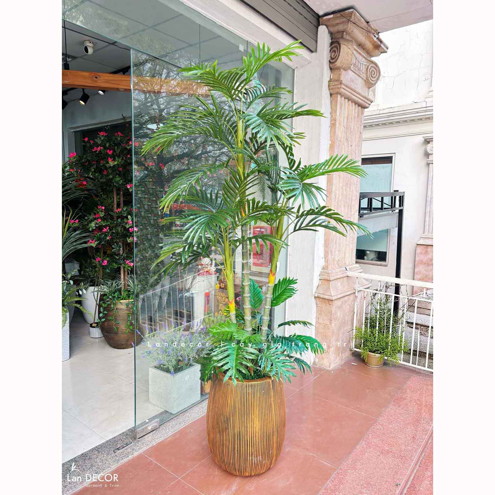 Cây Giả Trang Trí- Cây Dừa Giả 3 Thân Thiết Kế Tiểu Cảnh Xanh Độc Đáo (180cm)- LC3707