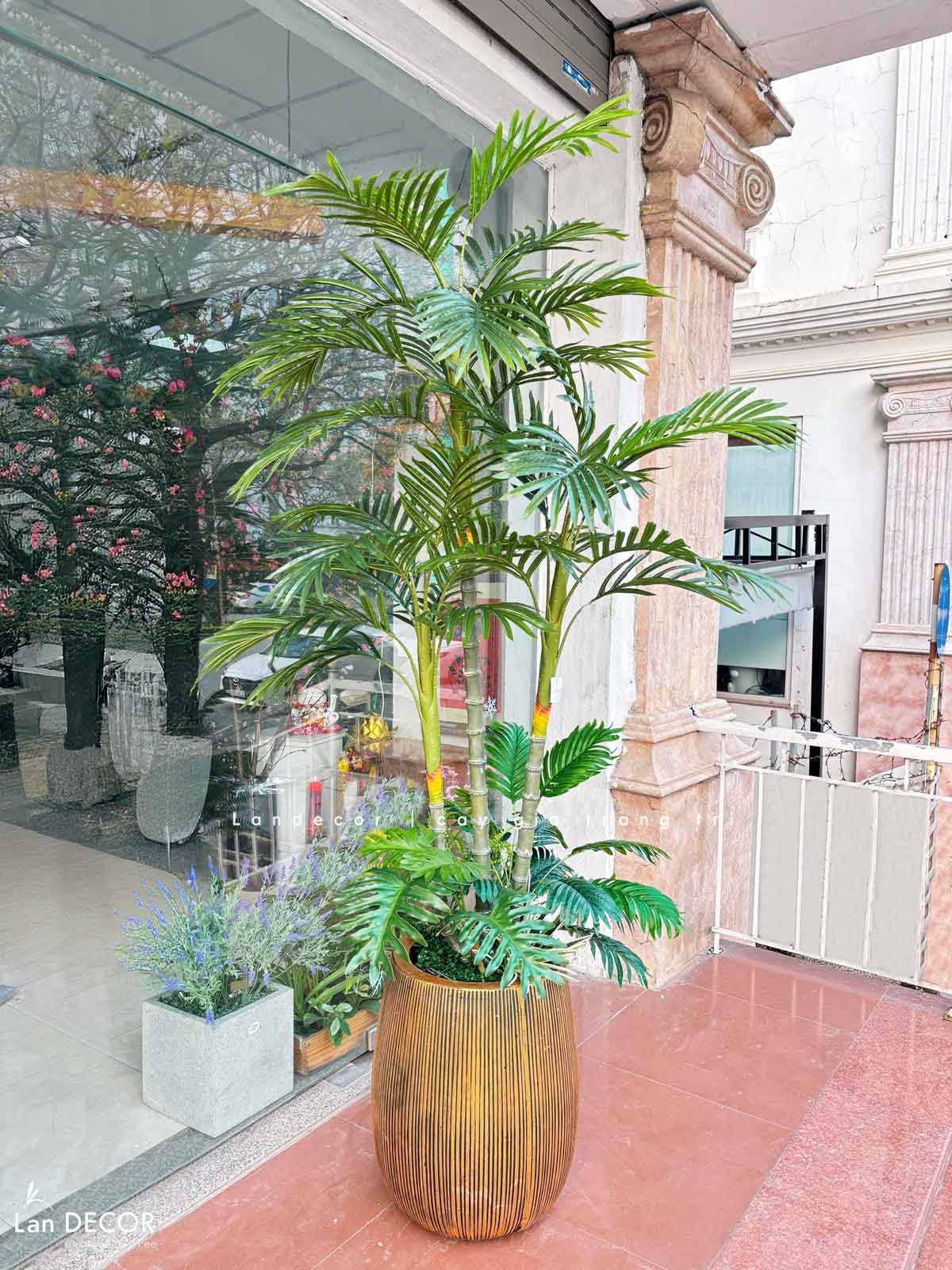 Cây Giả Trang Trí- Cây Dừa Giả 3 Thân Thiết Kế Tiểu Cảnh Xanh Độc Đáo (180cm)- LC3707