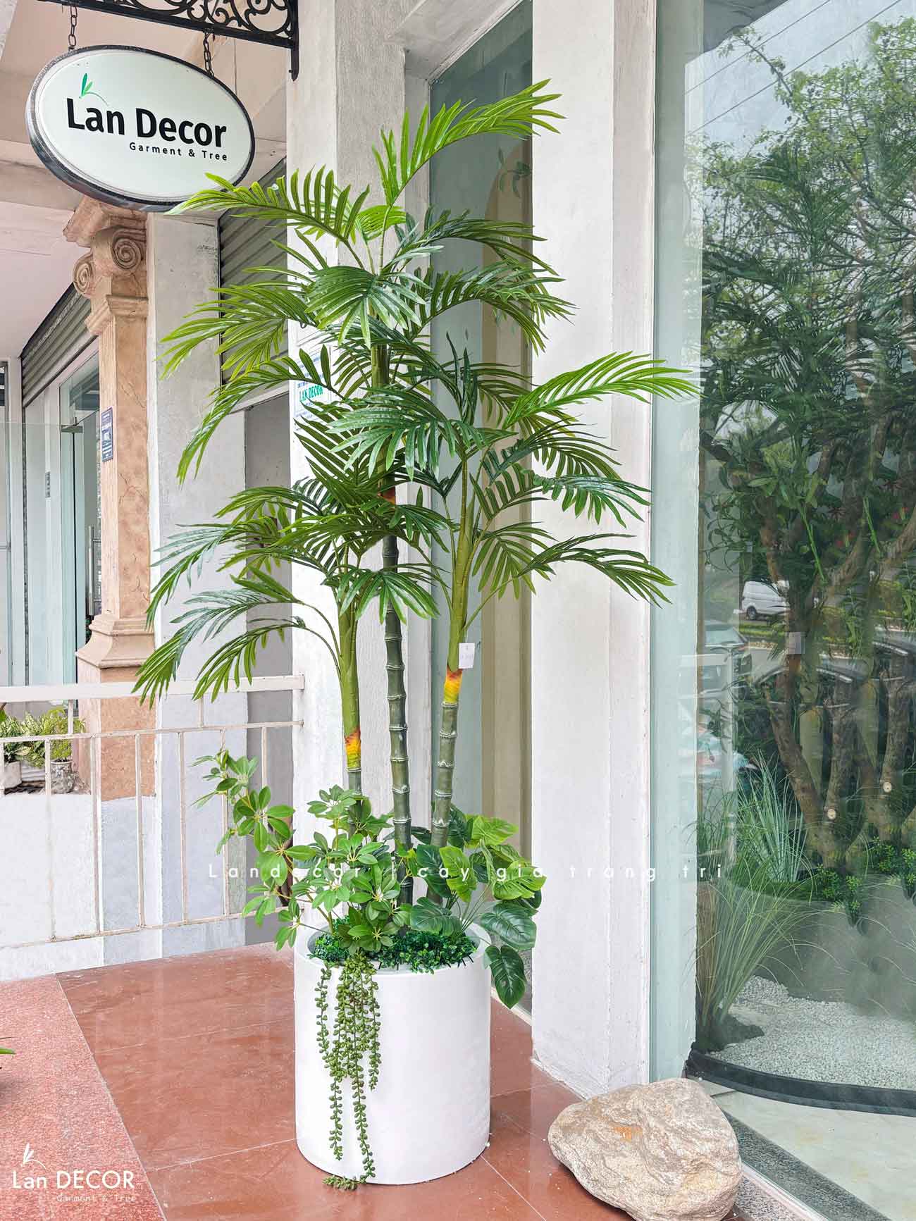 Cây Giả Trang Trí- Cây Dừa Giả 3 Thân Thiết Kế Tiểu Cảnh Xanh Độc Đáo (180cm)- LC3707