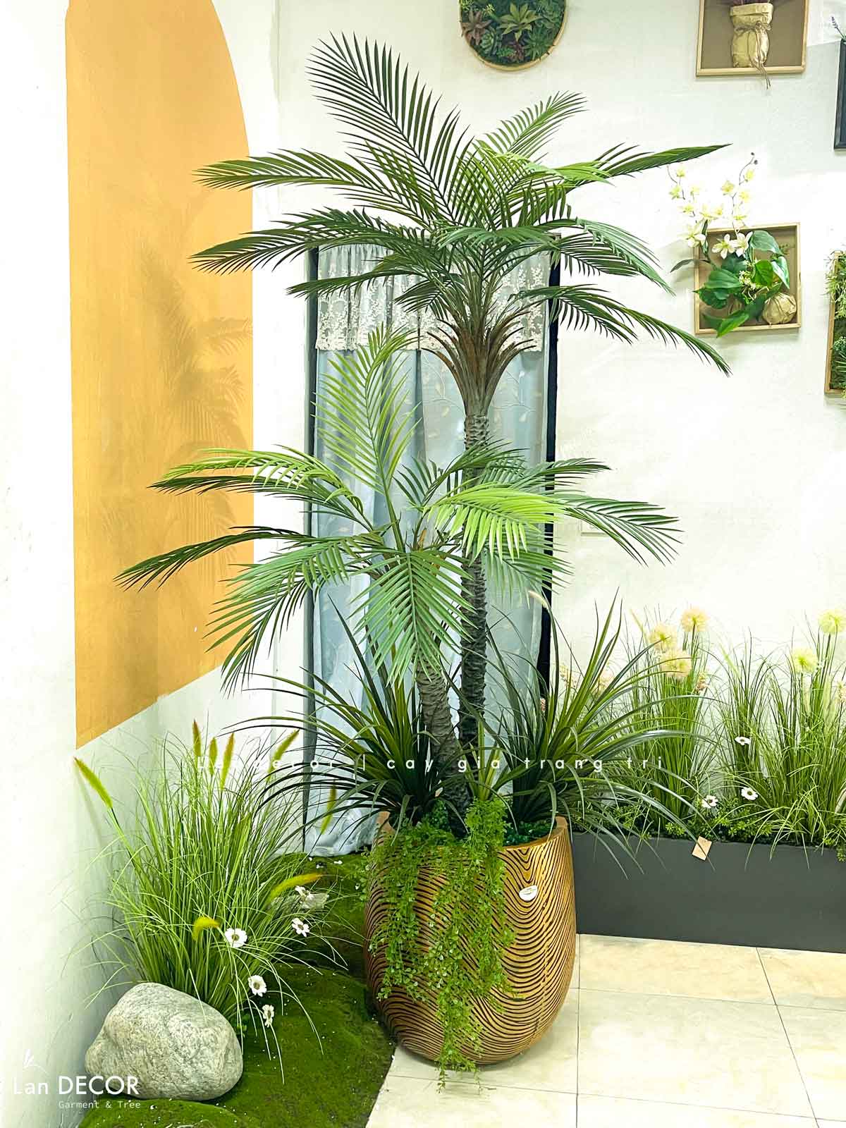 Cây Giả - Cây Dừa Giả 2 Thân Thiết Kế Văn Phòng Hiện Đại (210cm)- LC3567- ghép