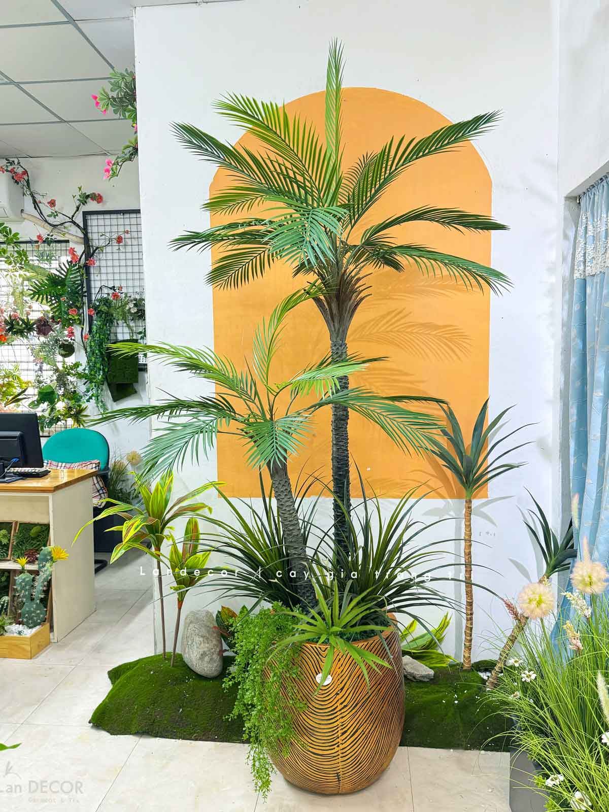 Cây Giả - Cây Dừa Giả 2 Thân Thiết Kế Văn Phòng Hiện Đại (210cm)- LC3567- ghép