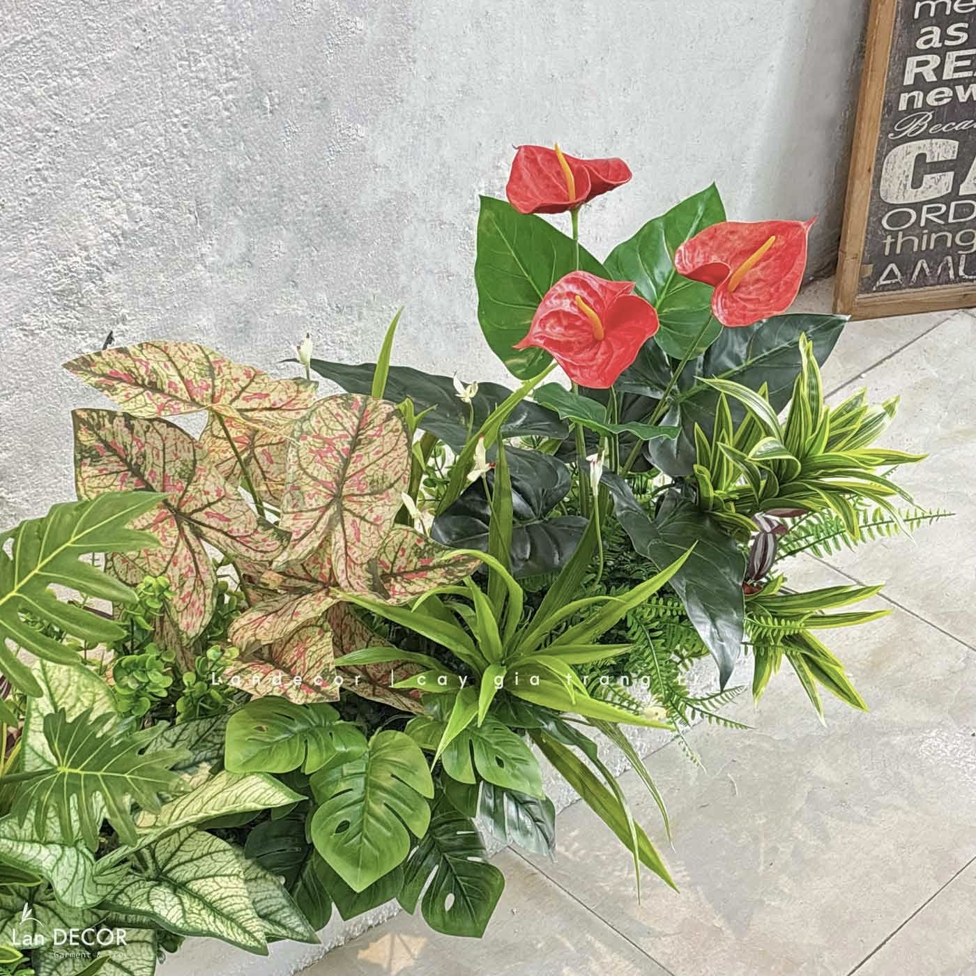 Bồn Cây Tiểu Cảnh- Bồn Cây Xanh Giả Trang Trí Văn Phòng -BC152