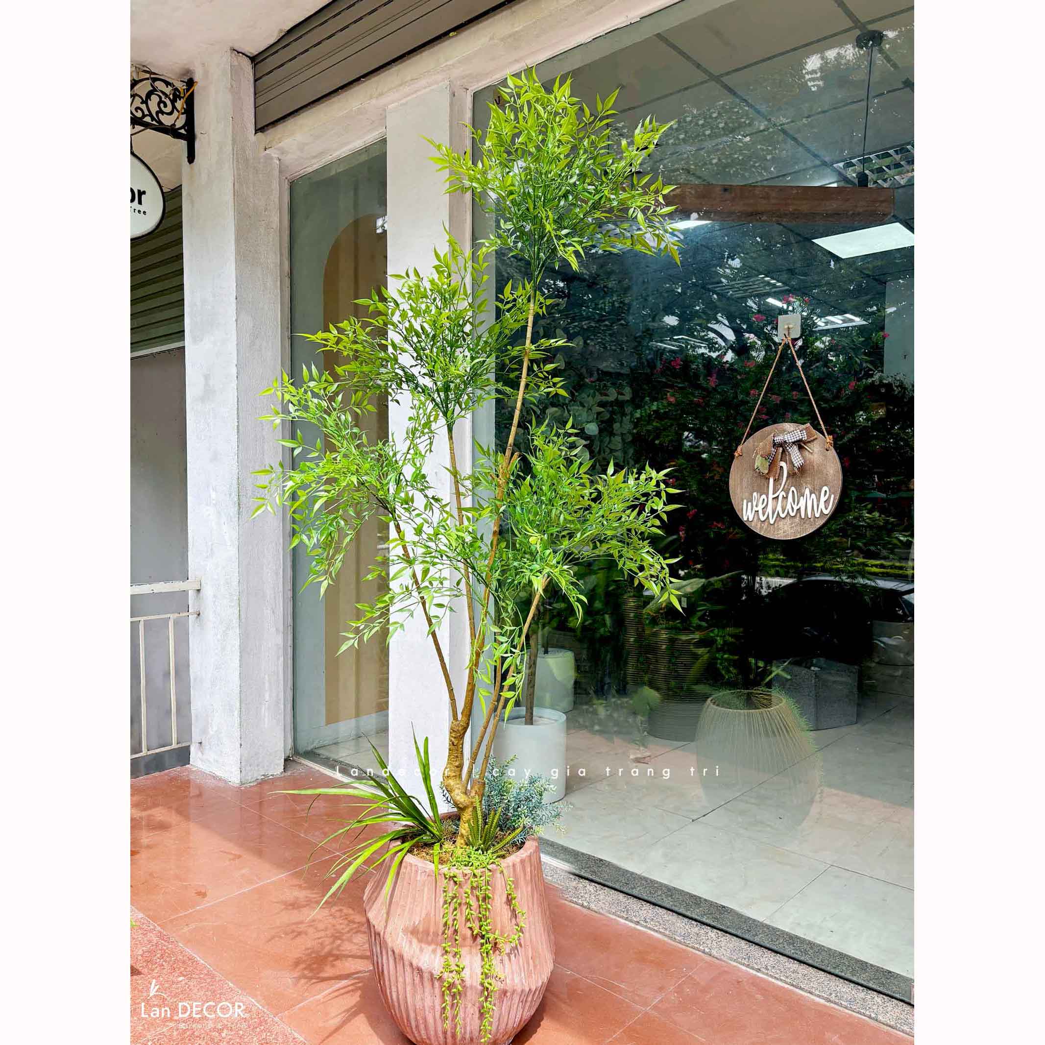 Cây Giả Decor- Cây Nam Thiên Trúc Giả 5 Nhánh Thiết Kế Căn Hộ Độc Đáo (190cm)- LC3042-5