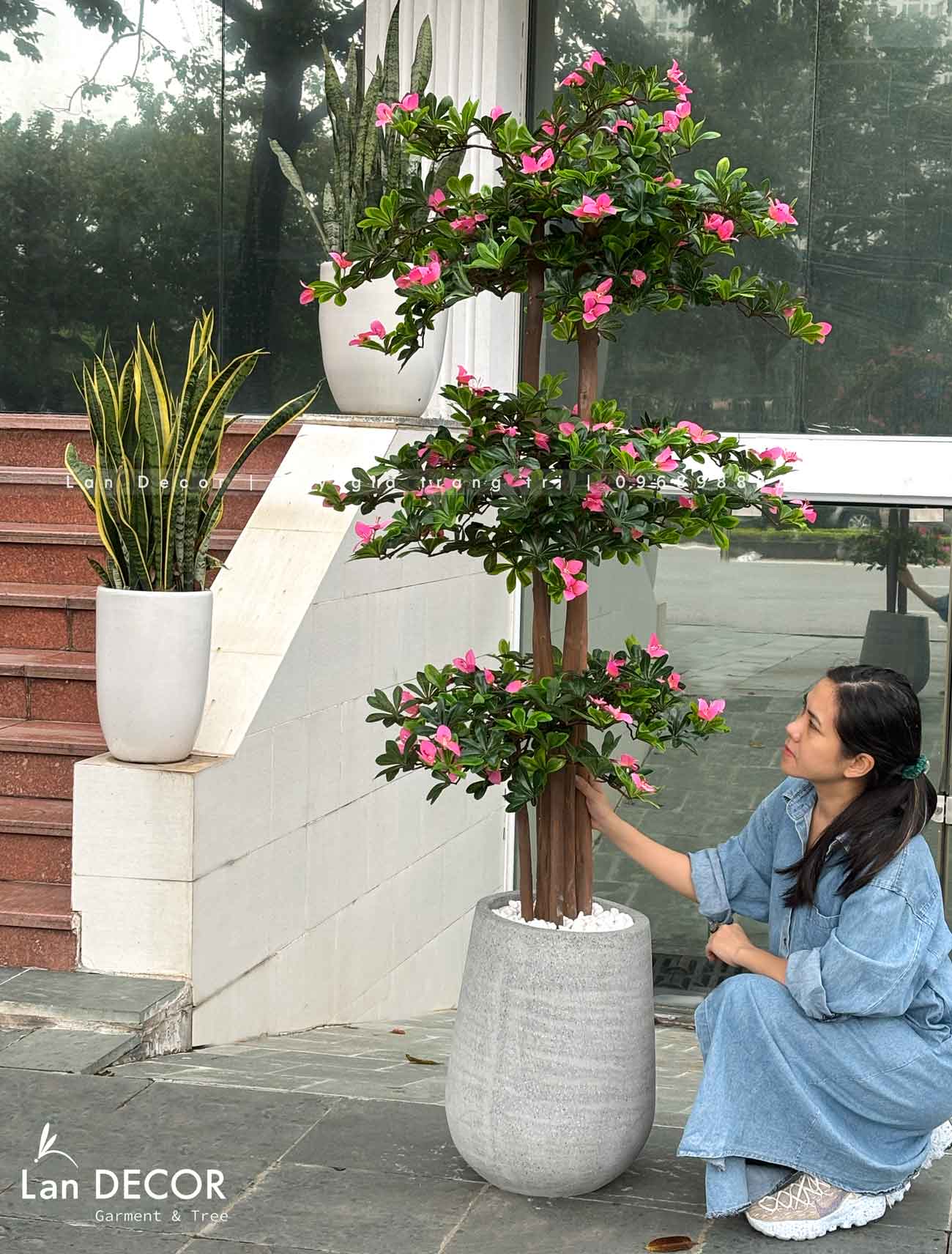 Cây Hoa Giả Decor - Cây Hoa Đỗ Quyên Thiết Kế Không Gian Đẹp (180cm)- CC1048