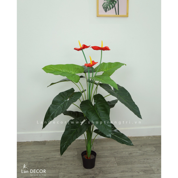 Cây hoa hồng môn cây giả trang trí Lan Decor 120cm - LC2373