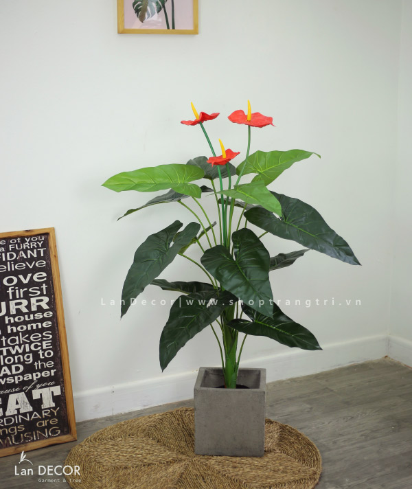 Cây hoa hồng môn cây giả trang trí Lan Decor 120cm - LC2373